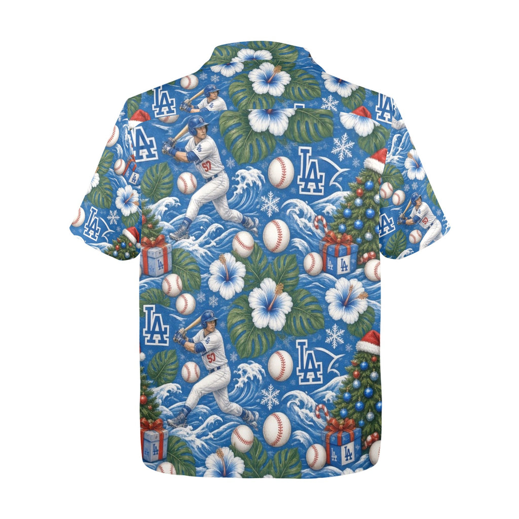 Dodgers Christmas Men's All Over Print Hawaiian Shirt Made In USA Ships to USA Only