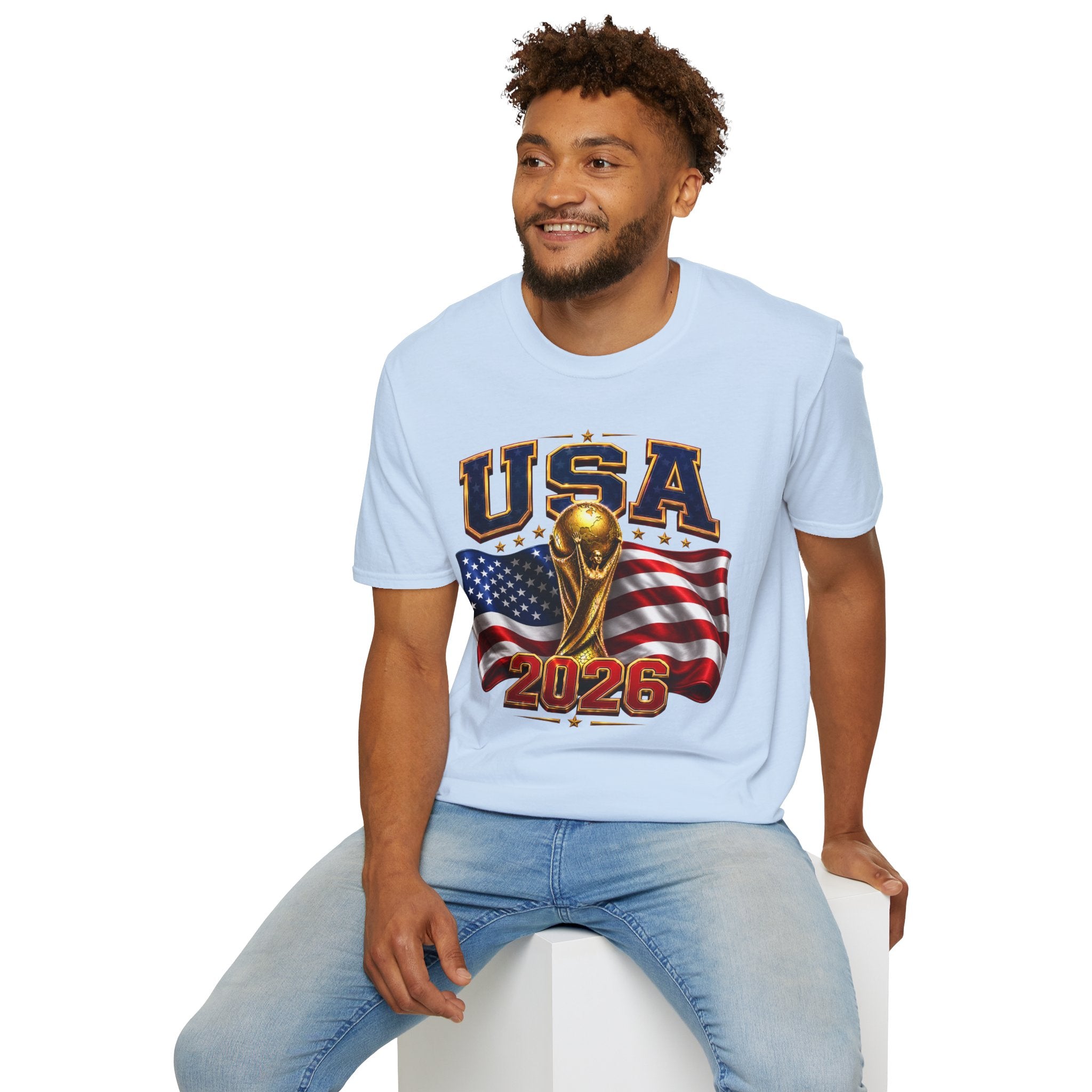 USA World Cup 2026 Soccer T-Shirt – American Flag & Trophy Design