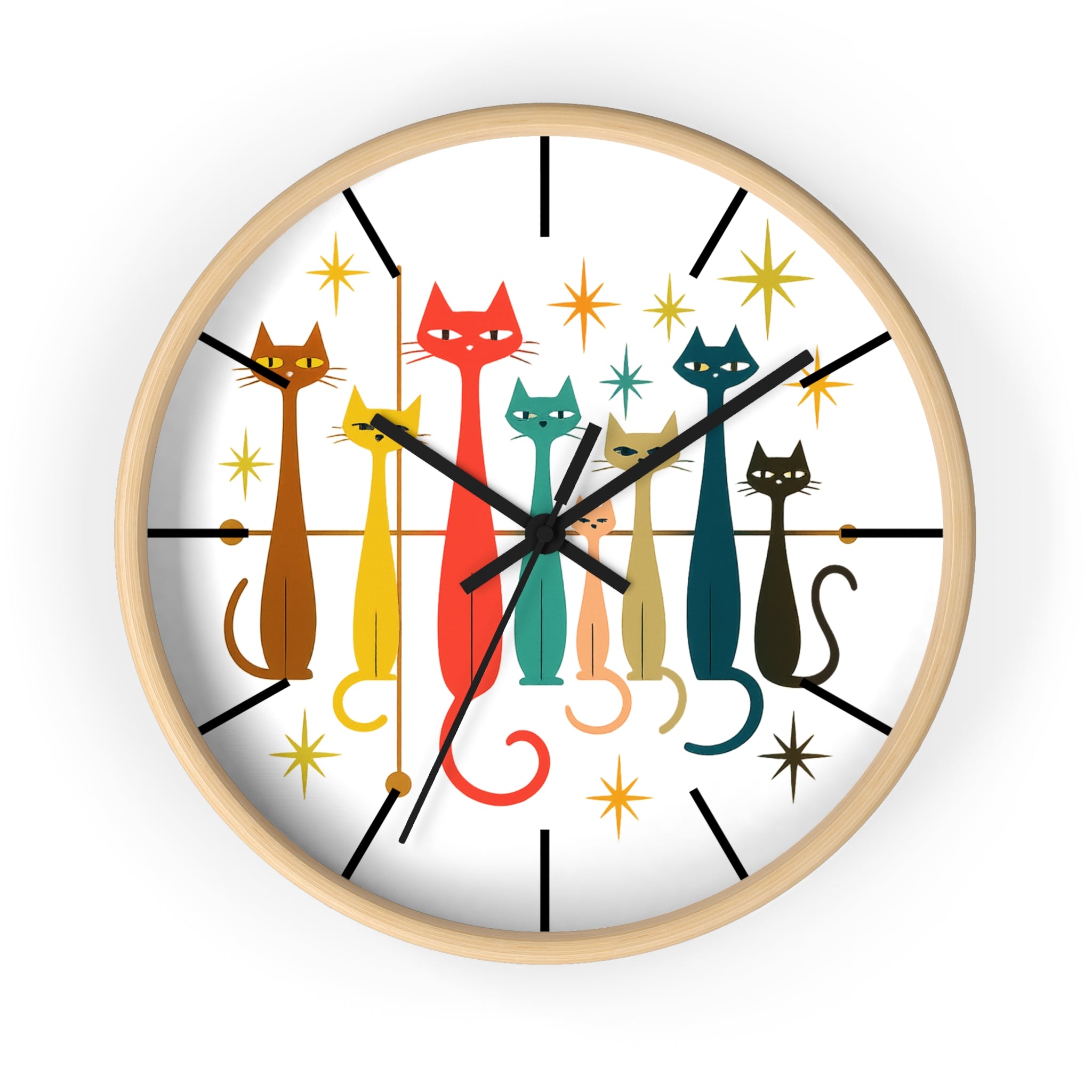 Mid Century Modern Cats Wall Clock | Retro Atomic Kitty Design