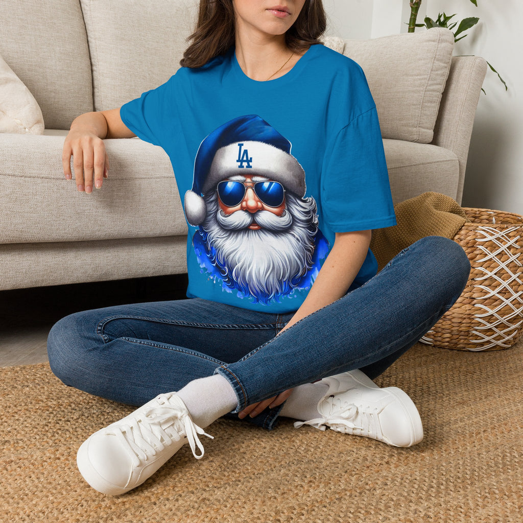 LA Dodgers Blue Santa T-Shirt — Cool Sunglasses Holiday Tee