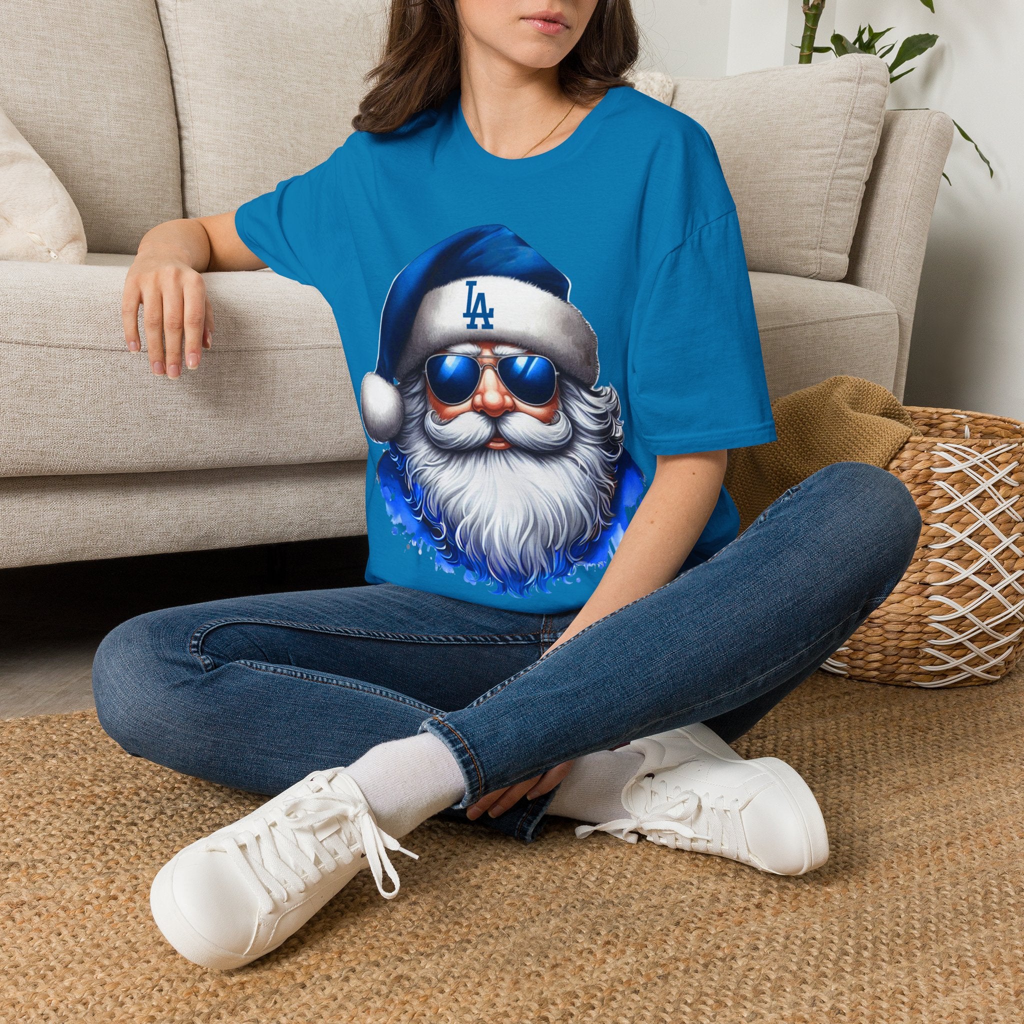 LA Dodgers Blue Santa T-Shirt — Cool Sunglasses Holiday Tee