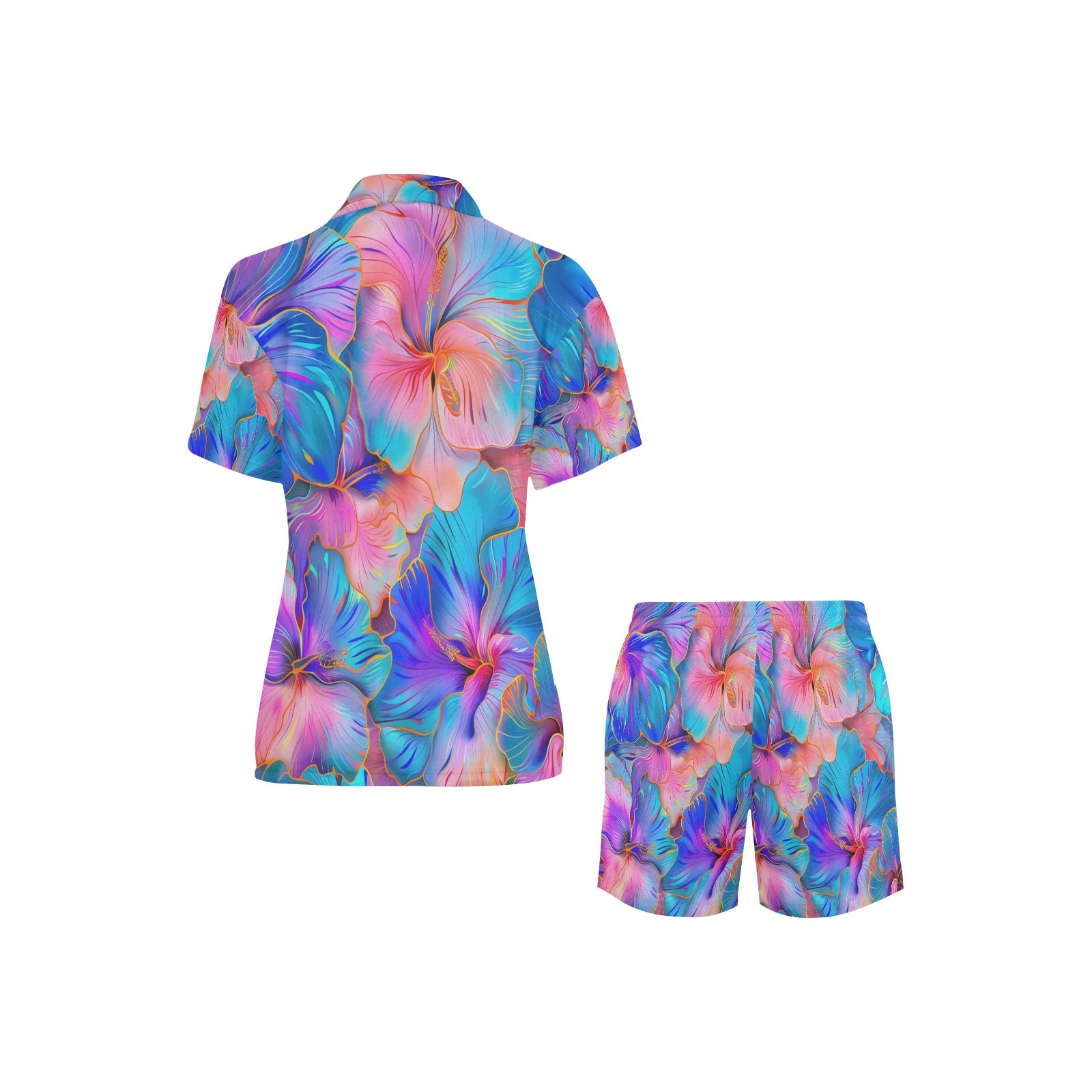 Hawaiian Floral Women's V-Neck Short Pajama Set Made in USA Free shipping