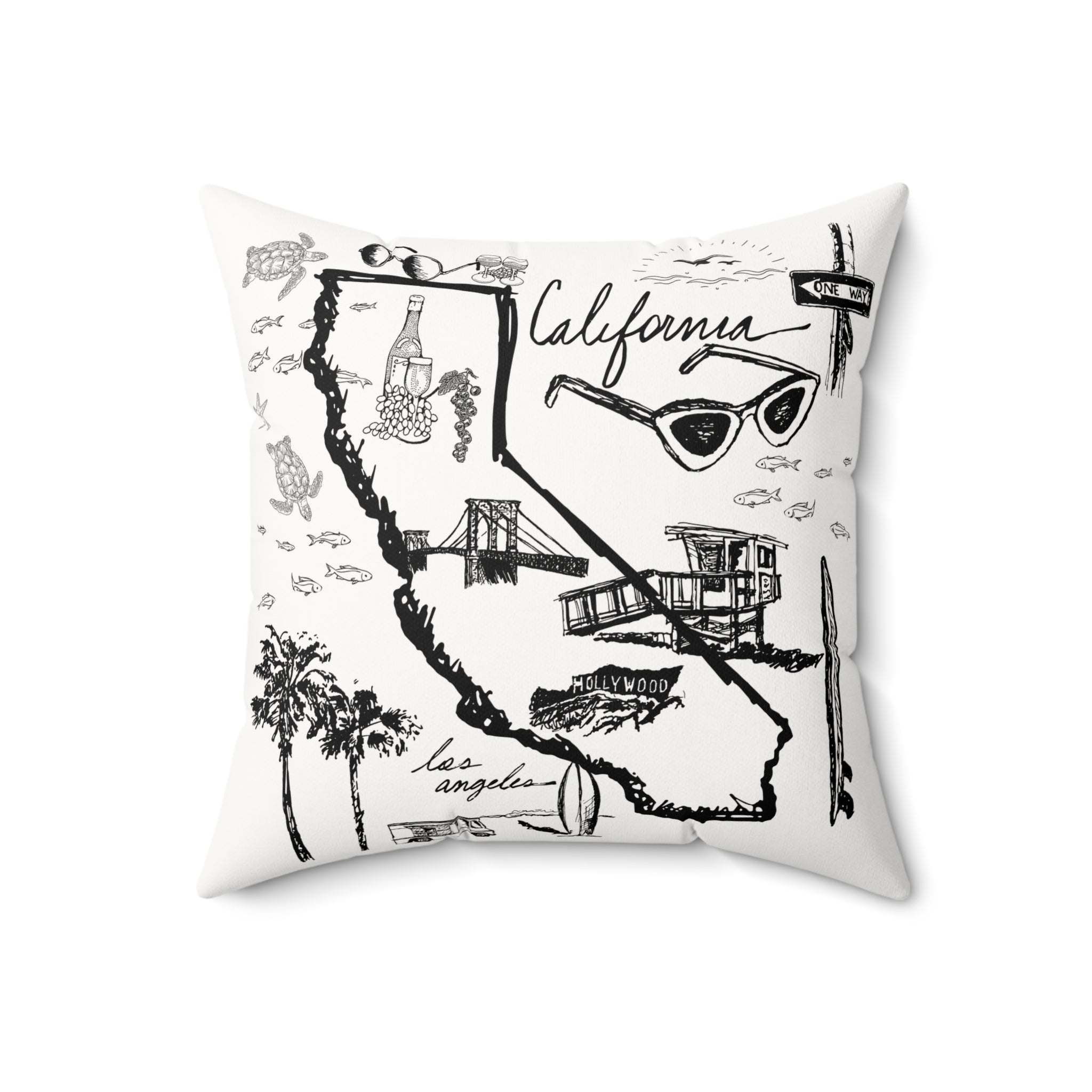 California Black and White Map - Faux Suede Square Pillow
