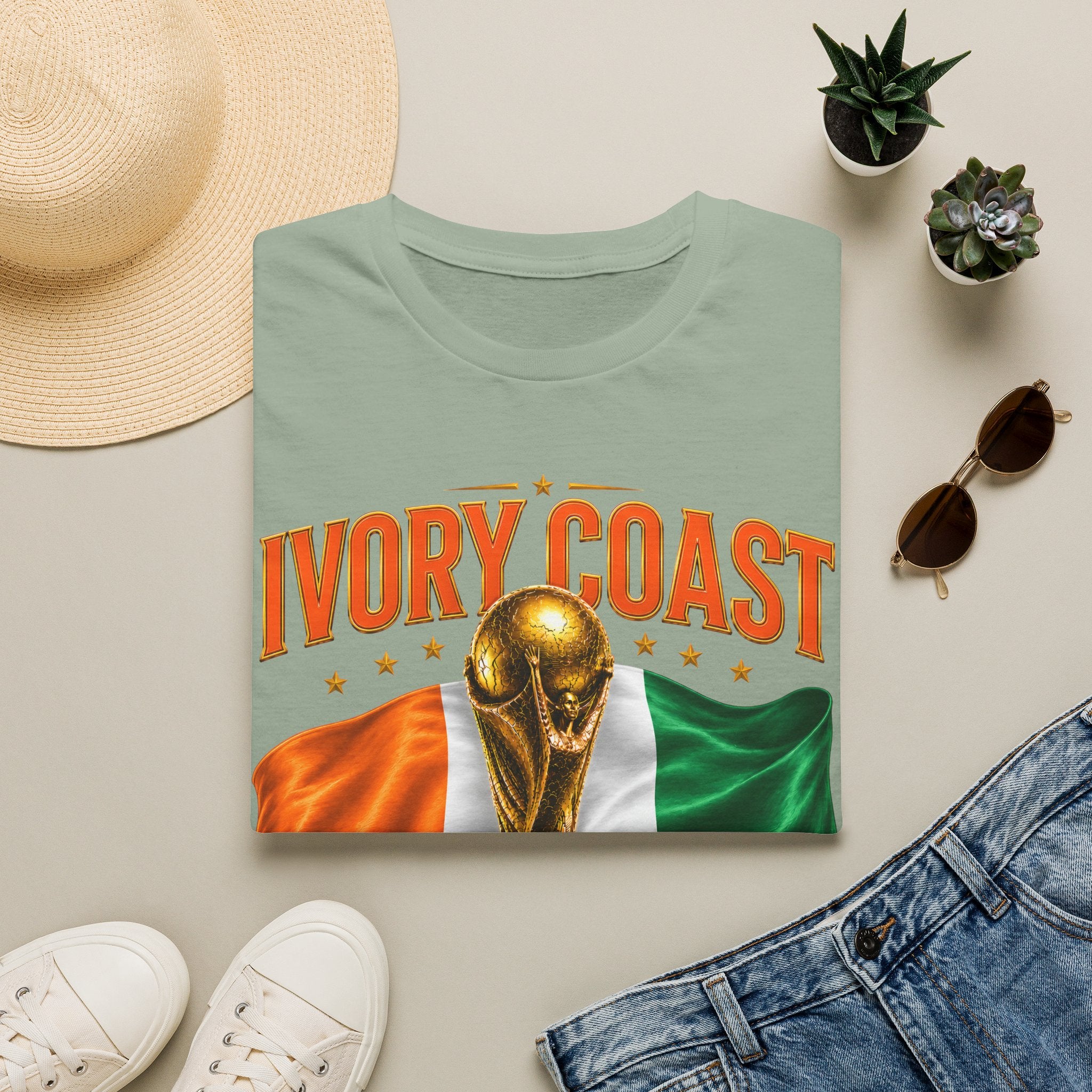 Ivory Coast 2026 World Cup T‑Shirt — FIFA Trophy & Flag Soccer Fan Tee