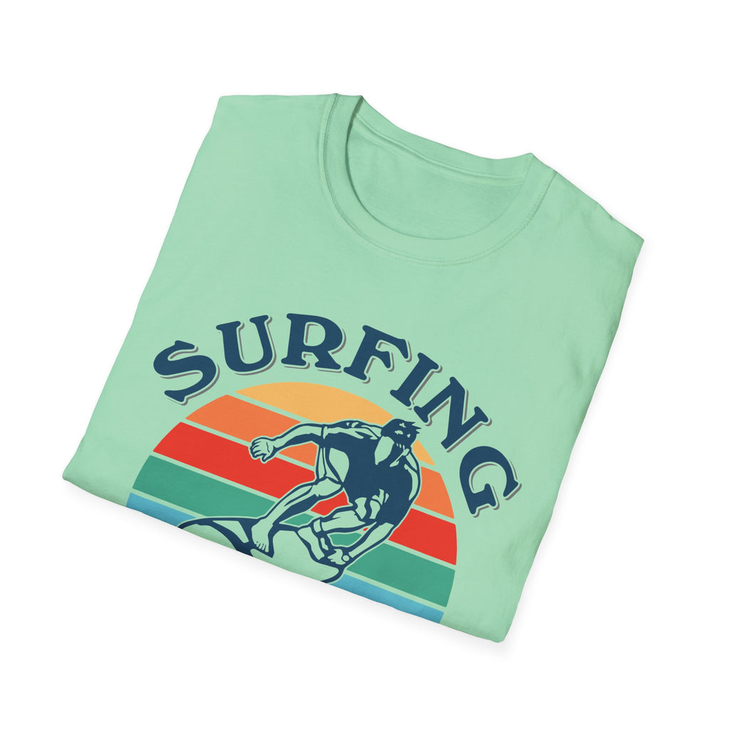 Surfing Makes Me Happy T-Shirt | Retro Sunset Surfer Graphic