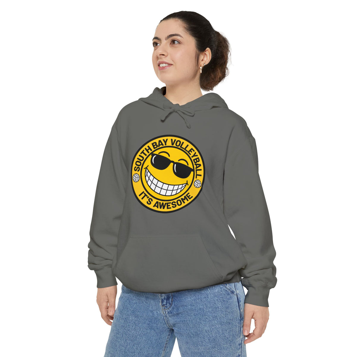 Volleyball Smiley Hoodie — "South Bay Volleyball It's Awesome" Crewneck