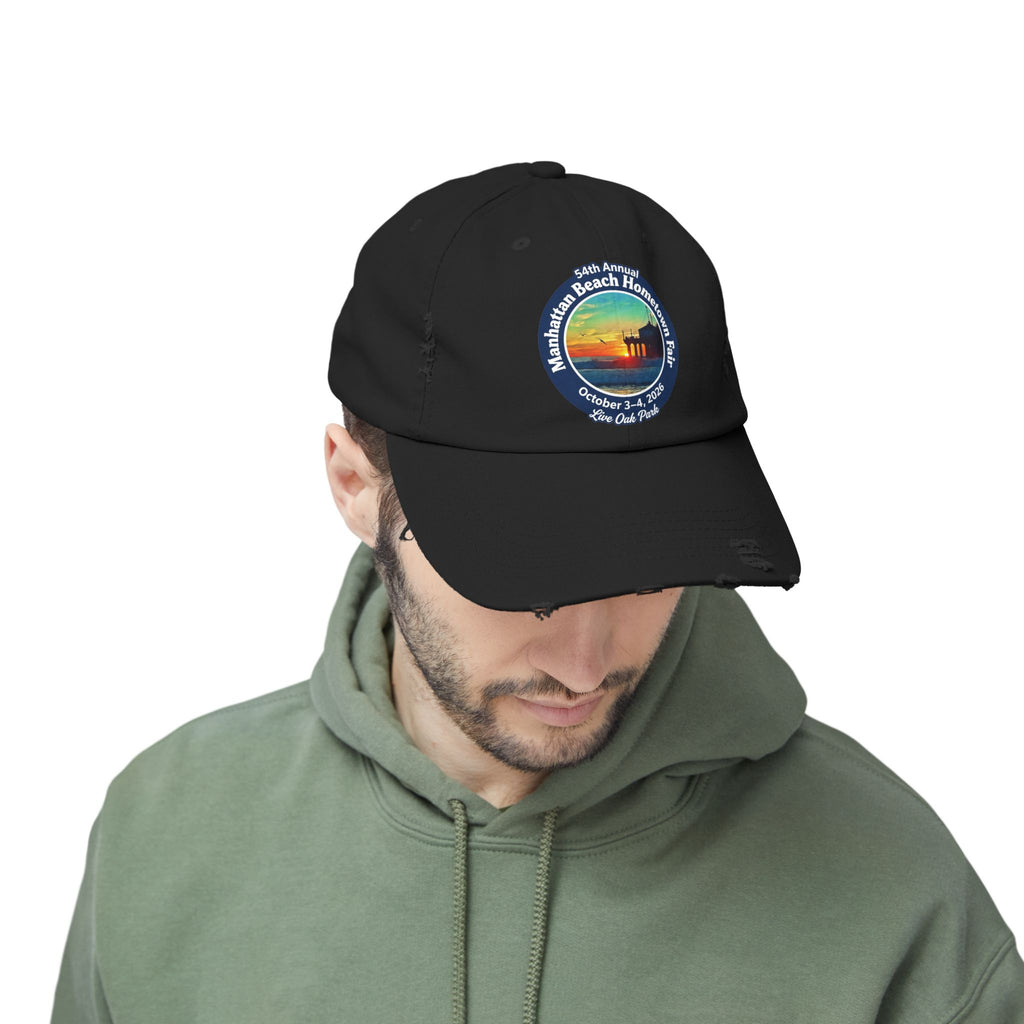 Distressed Baseball Cap - Manhattan Beach Hometown Fair 2026 Sunset Logo