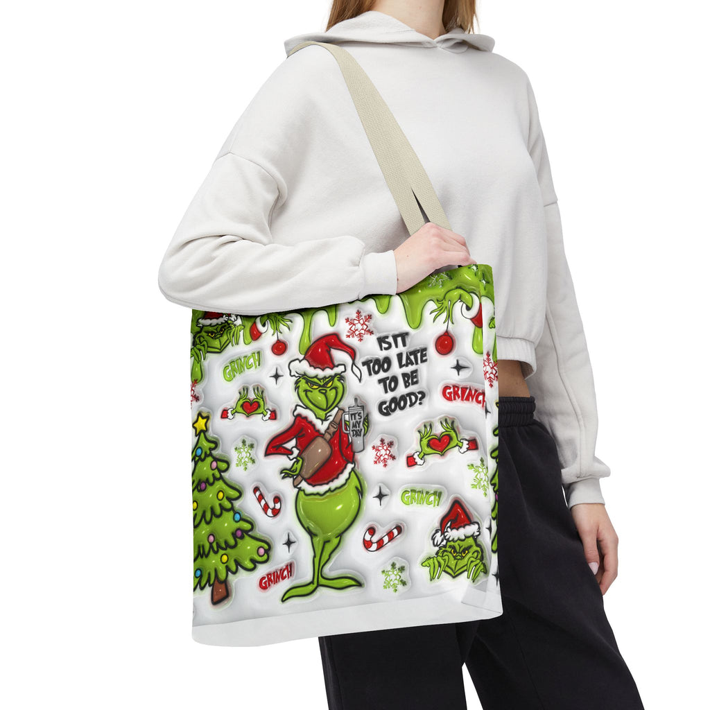 Christmas Tote Bag, Holiday Shopping Bag, Grinch Gift, Festive Reusable Bag, Cute Winter Accessory