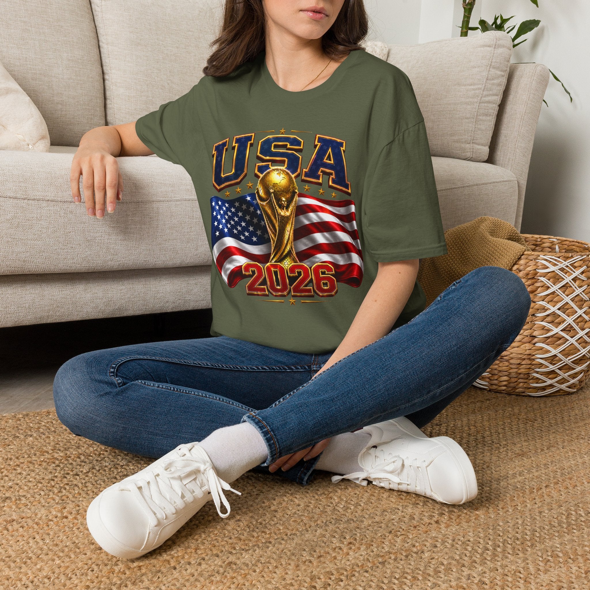 USA World Cup 2026 Soccer T-Shirt – American Flag & Trophy Design