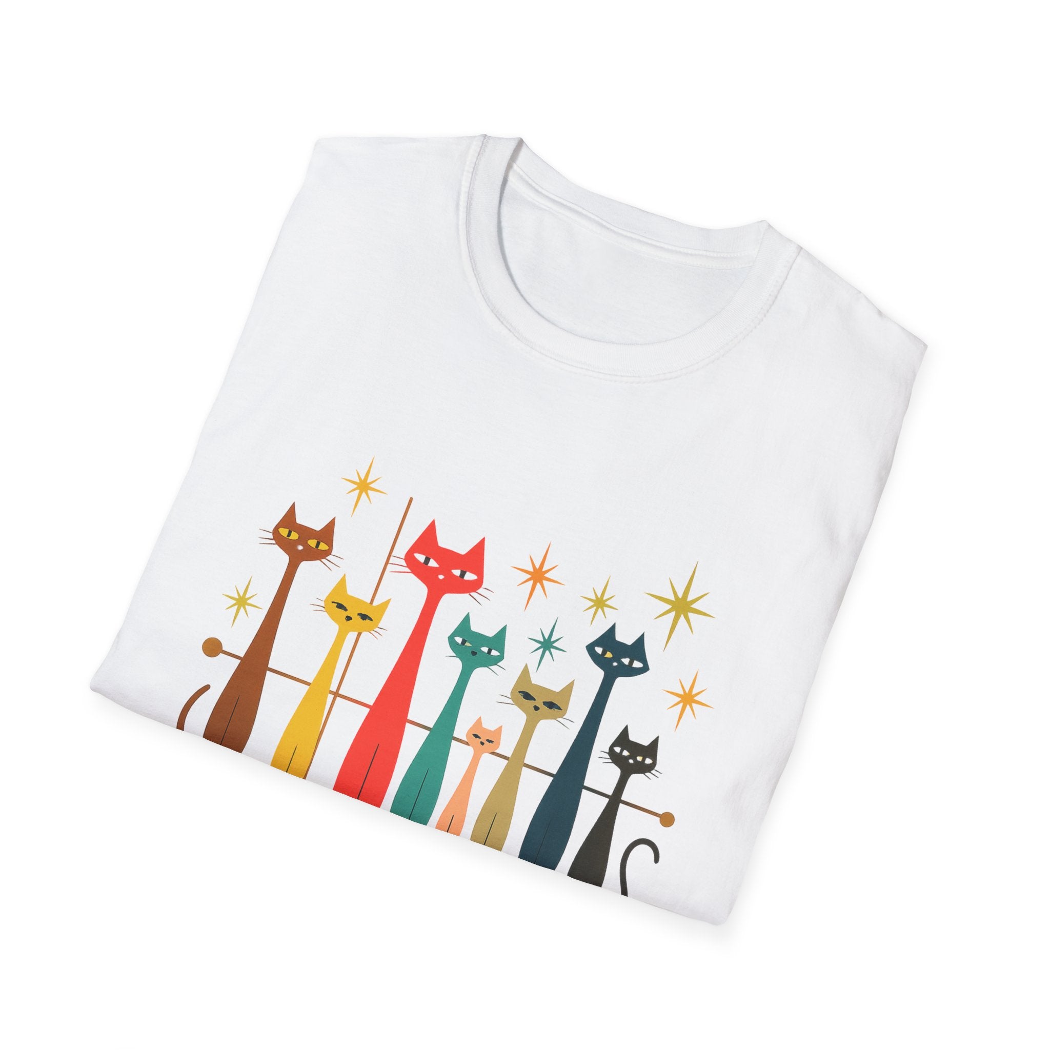 Retro Mid-Century Cats T-Shirt | Colorful Stylized Cat Illustration
