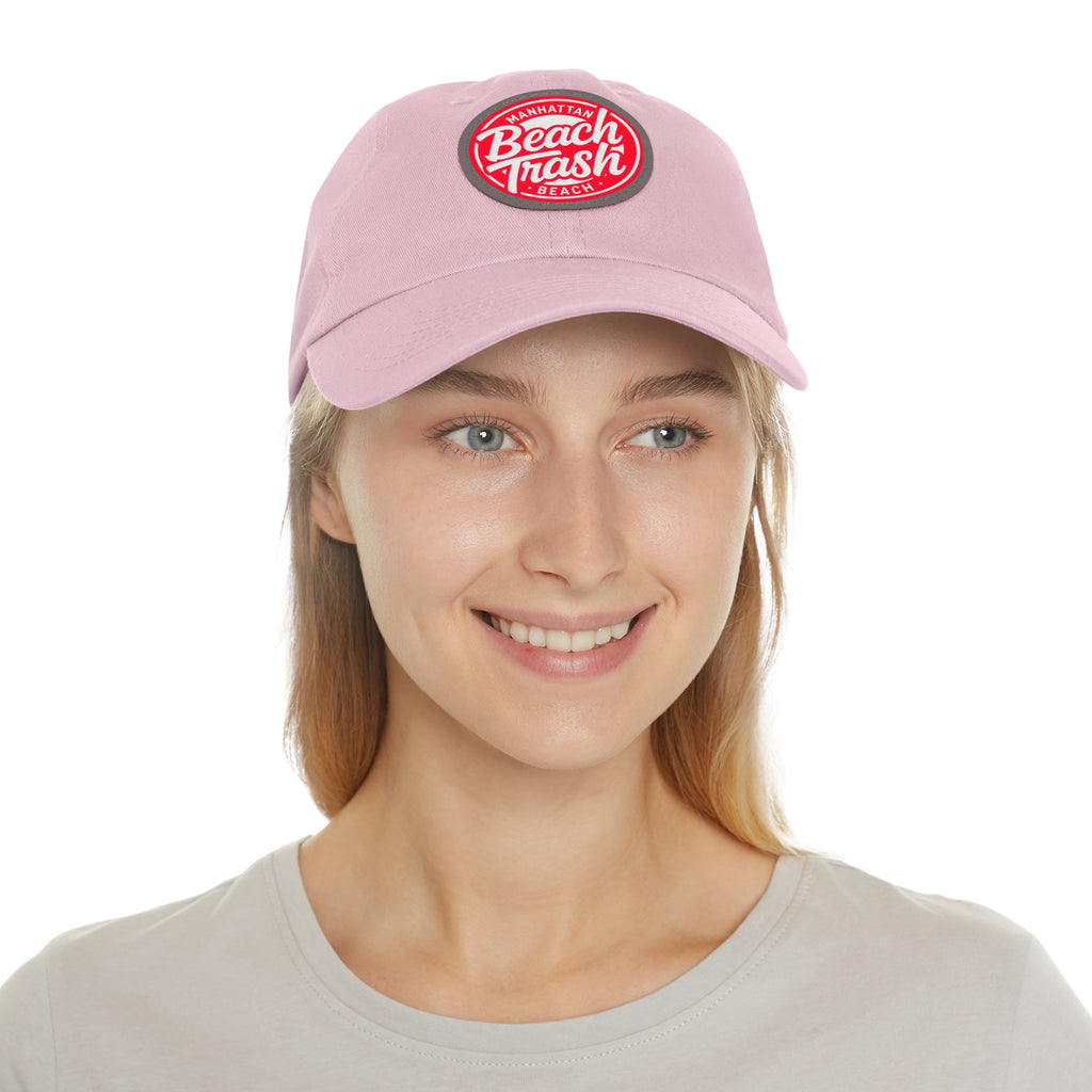 Proud to be Called Beach Trash Manhattan Beach  Leather Patch Dad Hat — Vintage Manhattan Beach Logo
