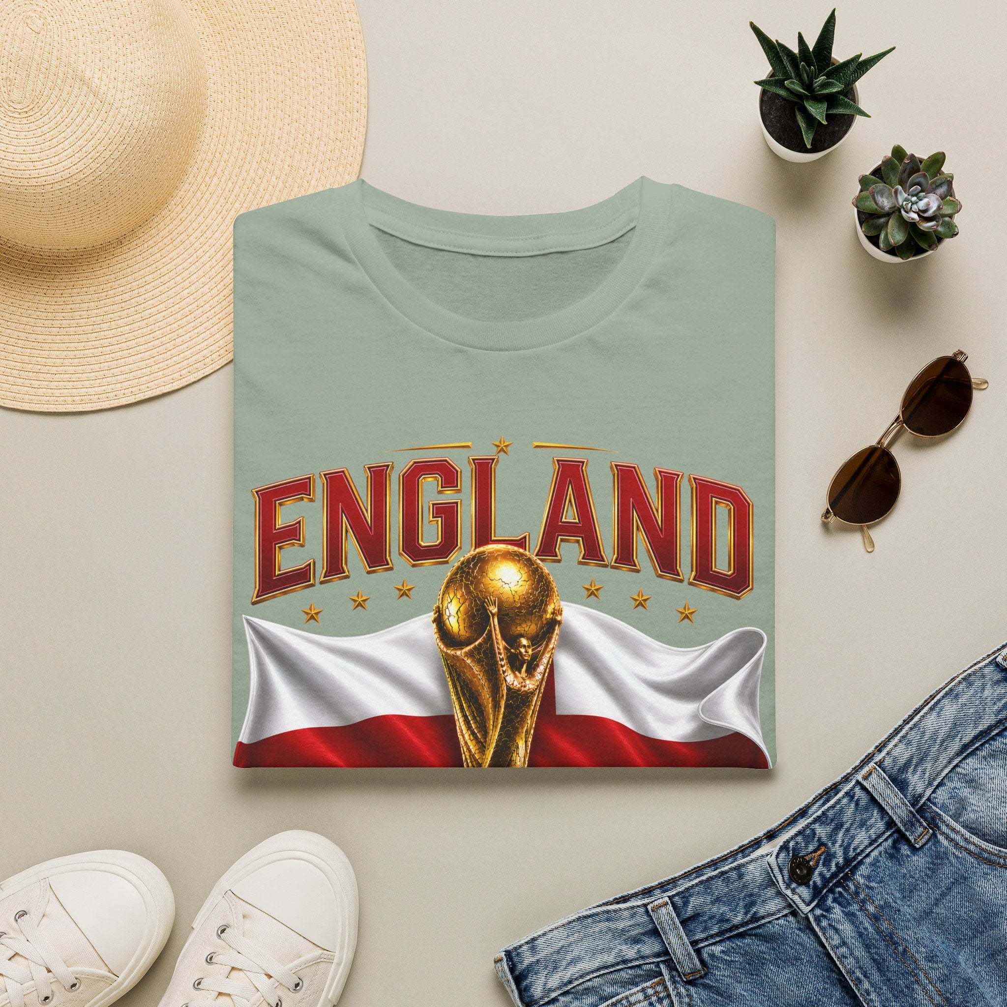 England 2026 World Cup T-Shirt — Gold Trophy & St George’s Flag Soccer Fan Tee
