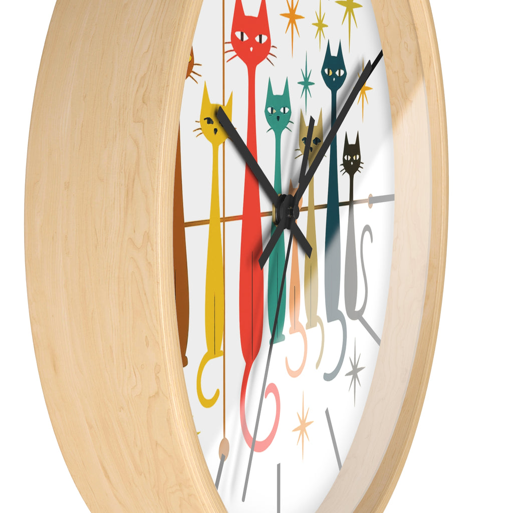 Mid Century Modern Cats Wall Clock | Retro Atomic Kitty Design