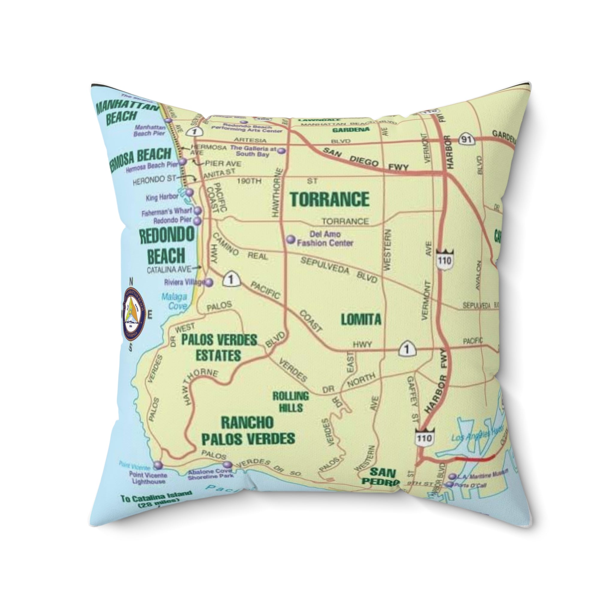 Manhattan Beach California 90266 MAP Spun Polyester Square Pillow
