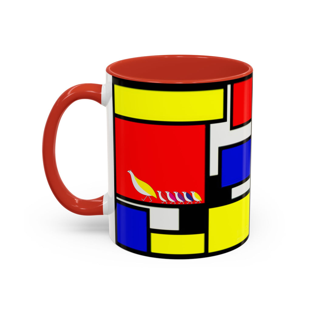 IKIYK School Bus Mondrian Style Geometric Pattern Mug | Accent Coffee Mug 11oz 15oz 1970s