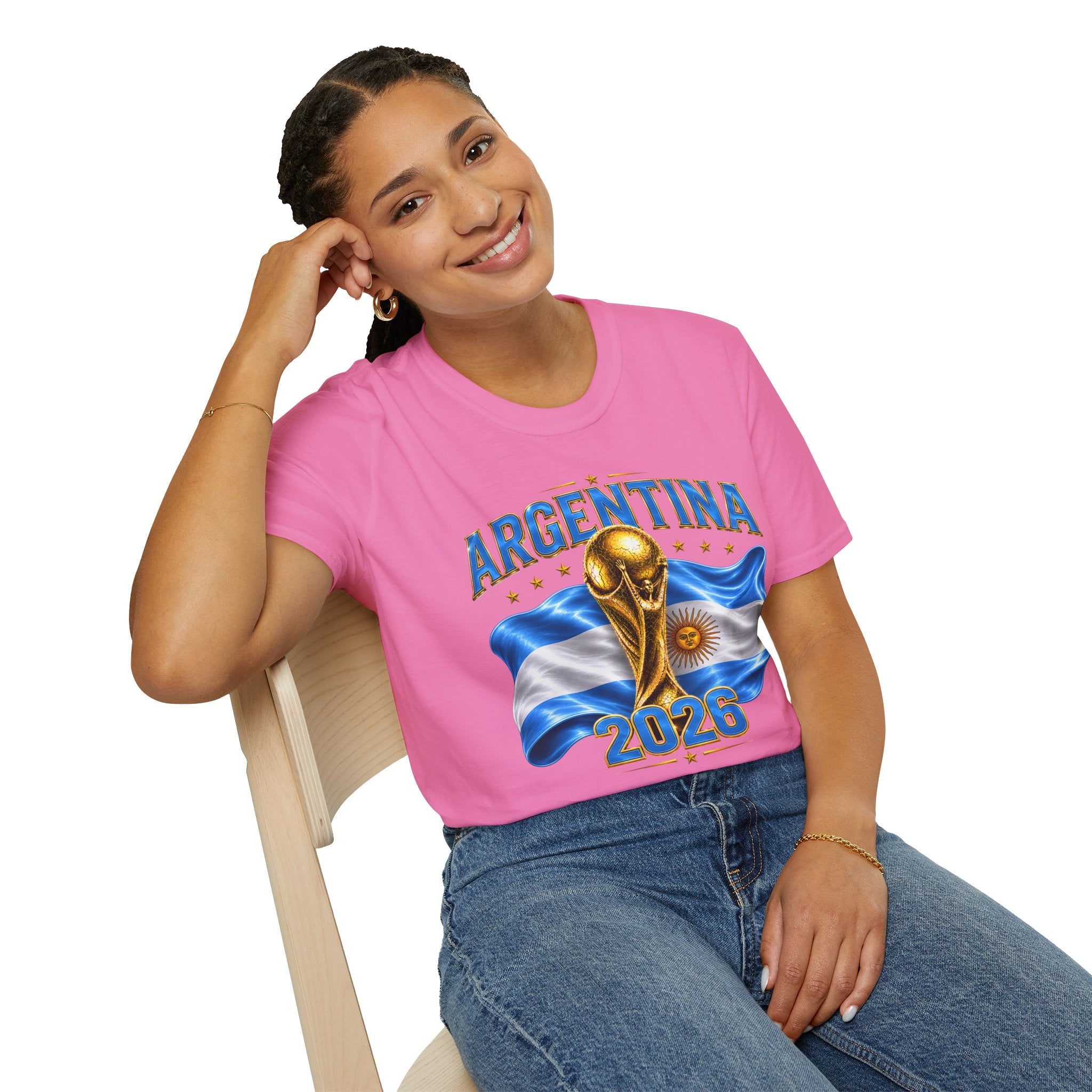 Argentina 2026 World Cup T-Shirt — Golden Trophy & Flag Soccer Fan Tee