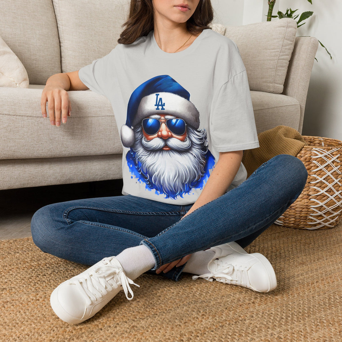 LA Dodgers Blue Santa T-Shirt — Cool Sunglasses Holiday Tee