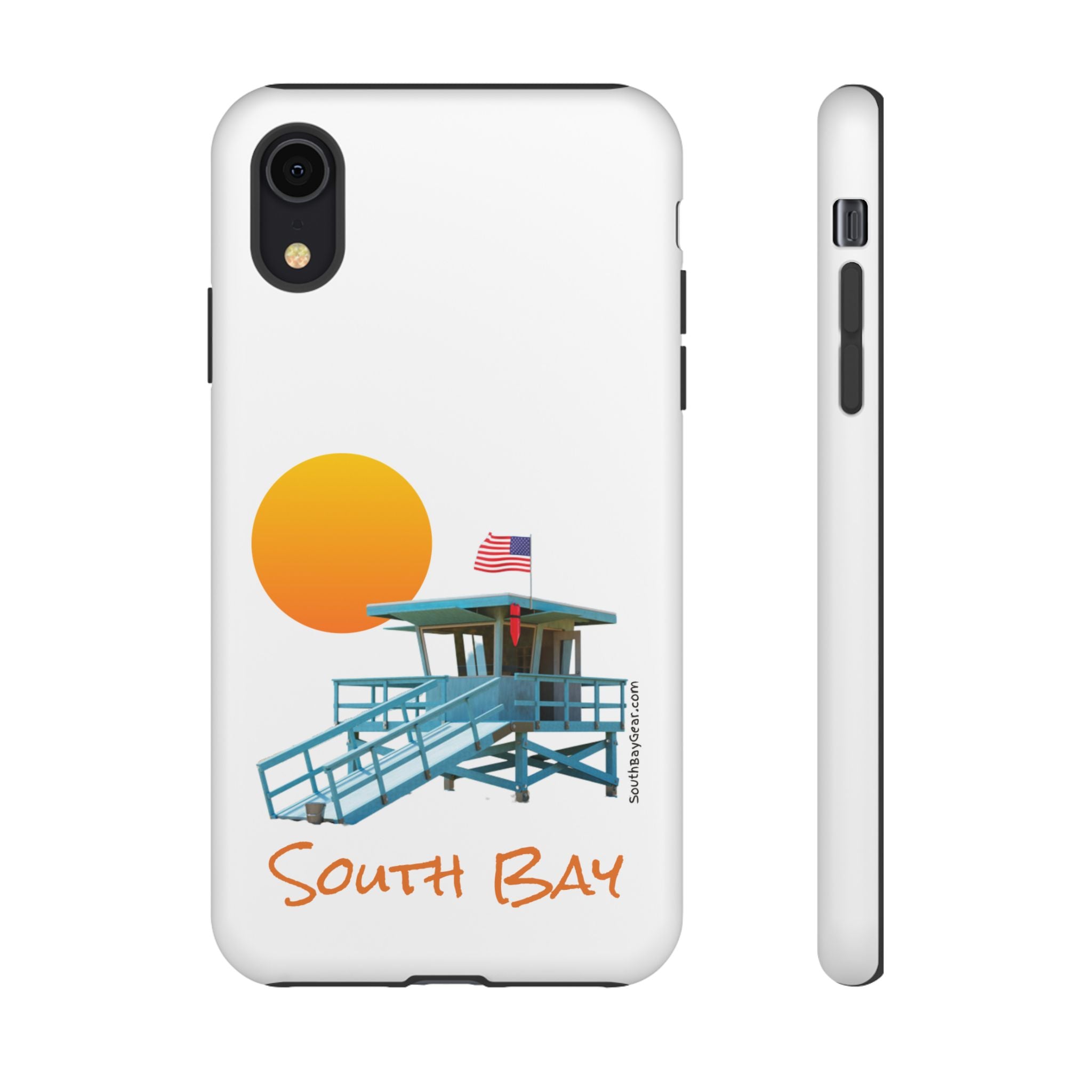 South Bay Lifeguard Stand with American Flag Tough Phone Cases