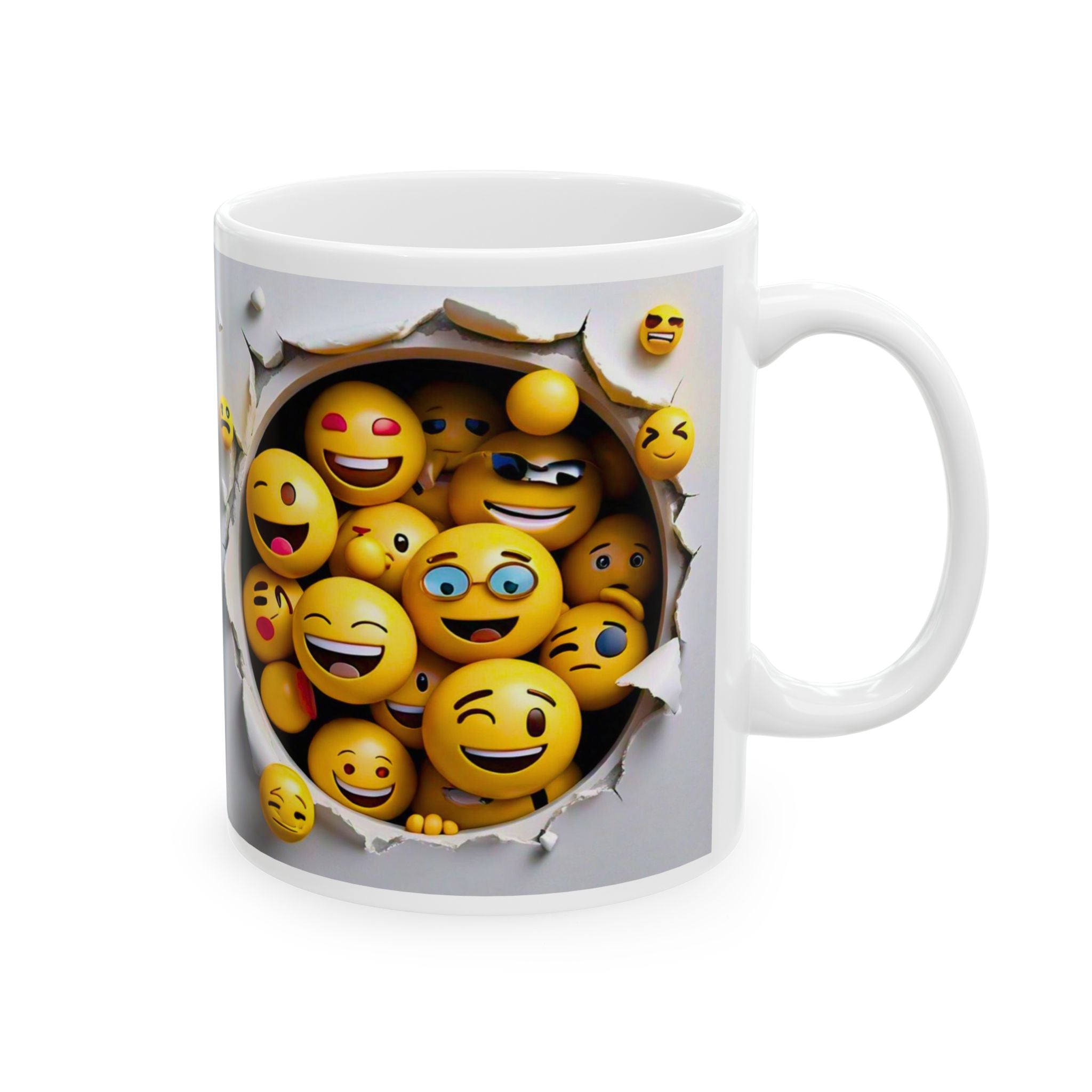 Popping Emojis Mug | Laughing Smileys Ceramic Coffee Mug
