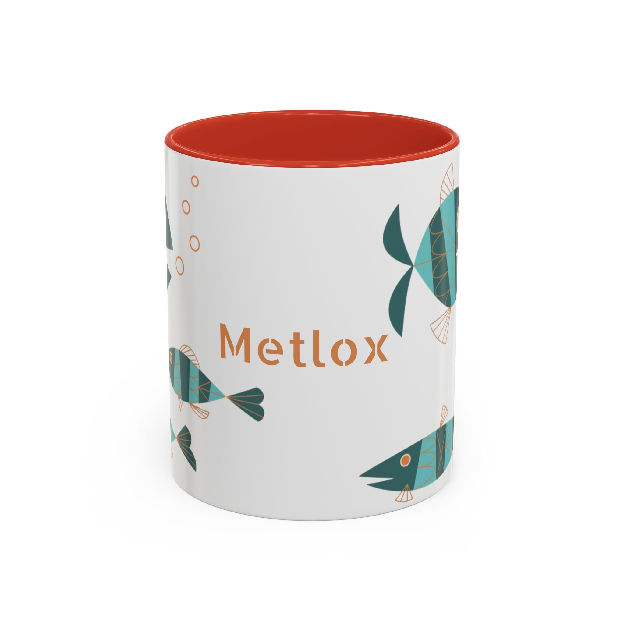 Metlox Pottery Teal Geometric Fish Mug | Accent Coffee Mug