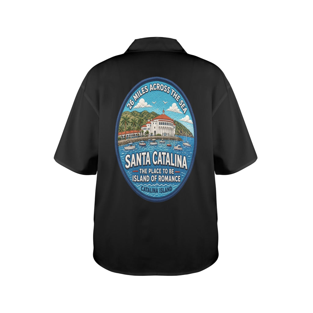 Santa Catalina the Island of Romance 26 Miles Across the Sea Women's All Over Print Hawaiian Shirt （Made in USA Ships to USA Only）