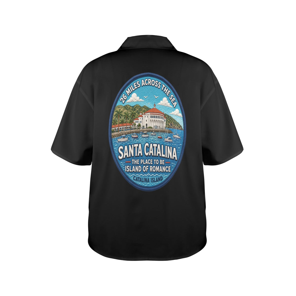 Santa Catalina the Island of Romance 26 Miles Across the Sea Women's All Over Print Hawaiian Shirt （Made in USA Ships to USA Only）