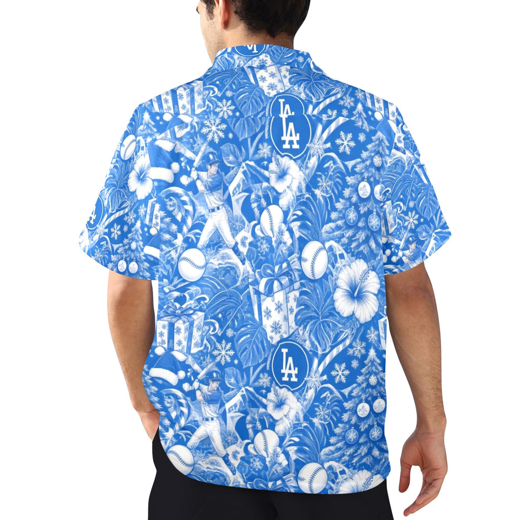 Dodgers Christmas Men's All Over Print Hawaiian Shirt Made In USA Ships to USA Only