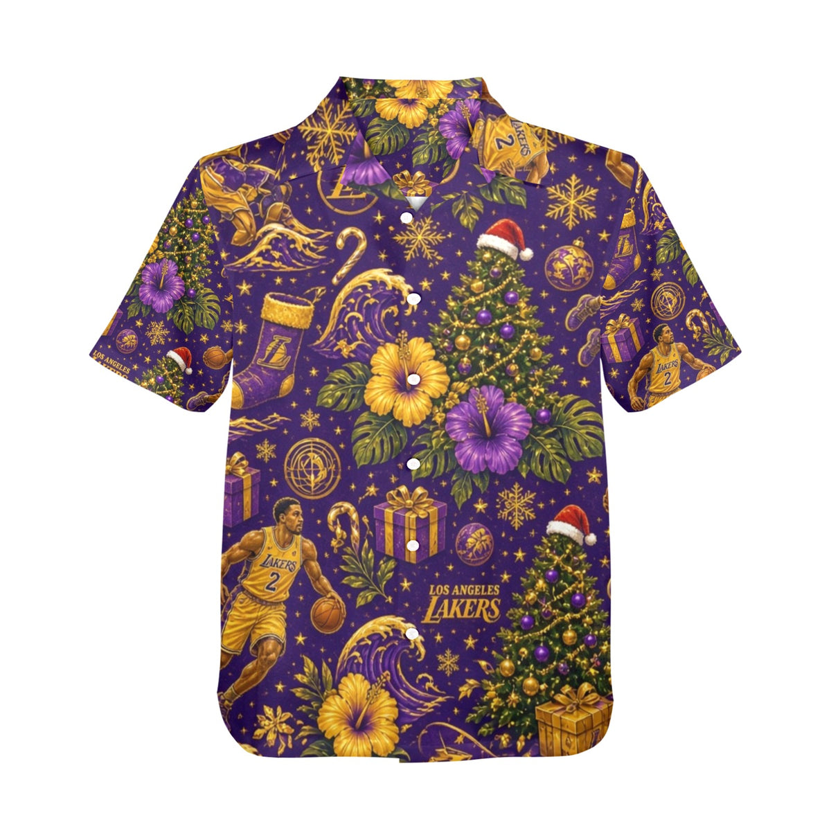 Lakers Christmas Men's All Over Print Hawaiian Shirt Made In USA Ships to USA Only