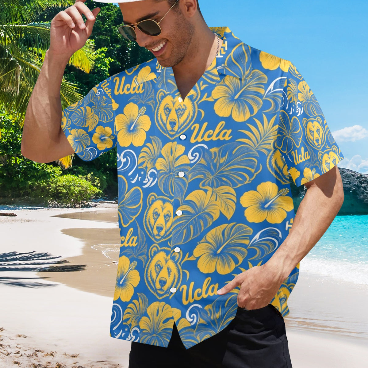 UCLA Men's All Over Print Hawaiian Shirt Made In USA Ships to USA Only
