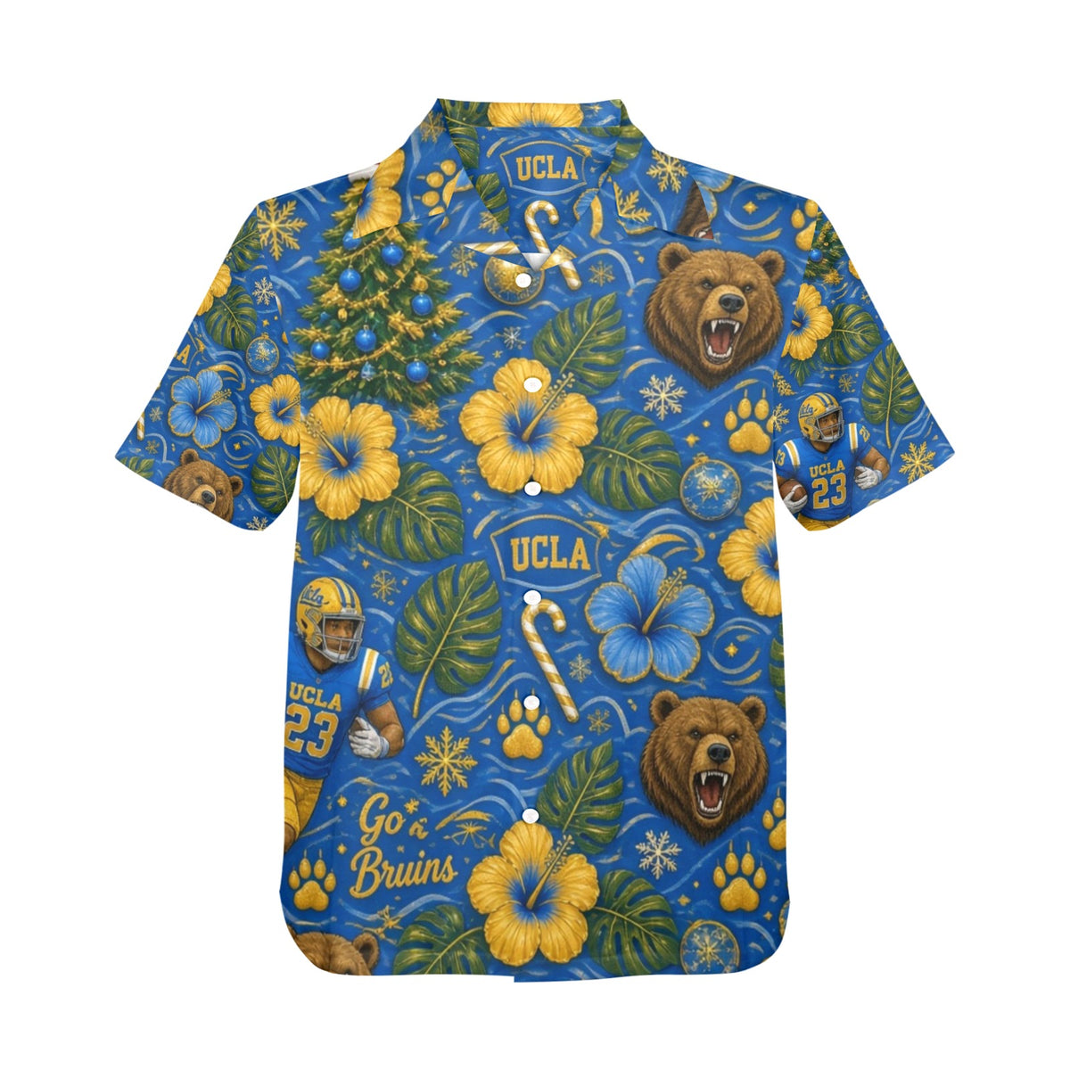 UCLA Christmas Men's All Over Print Hawaiian Shirt Made In USA Ships to USA Only