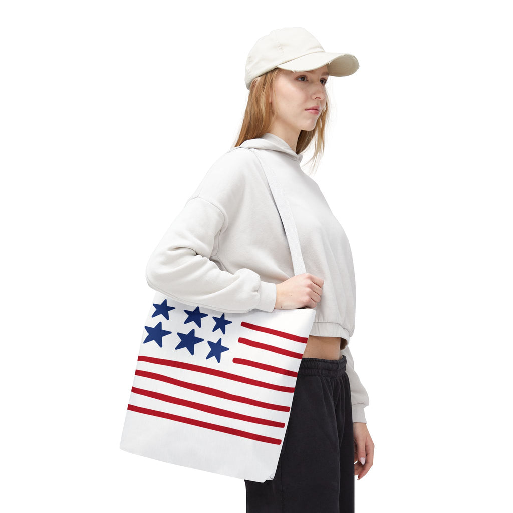American Flag Stars & Stripes Tote Bag — Patriotic Canvas Beach Grocery Bag