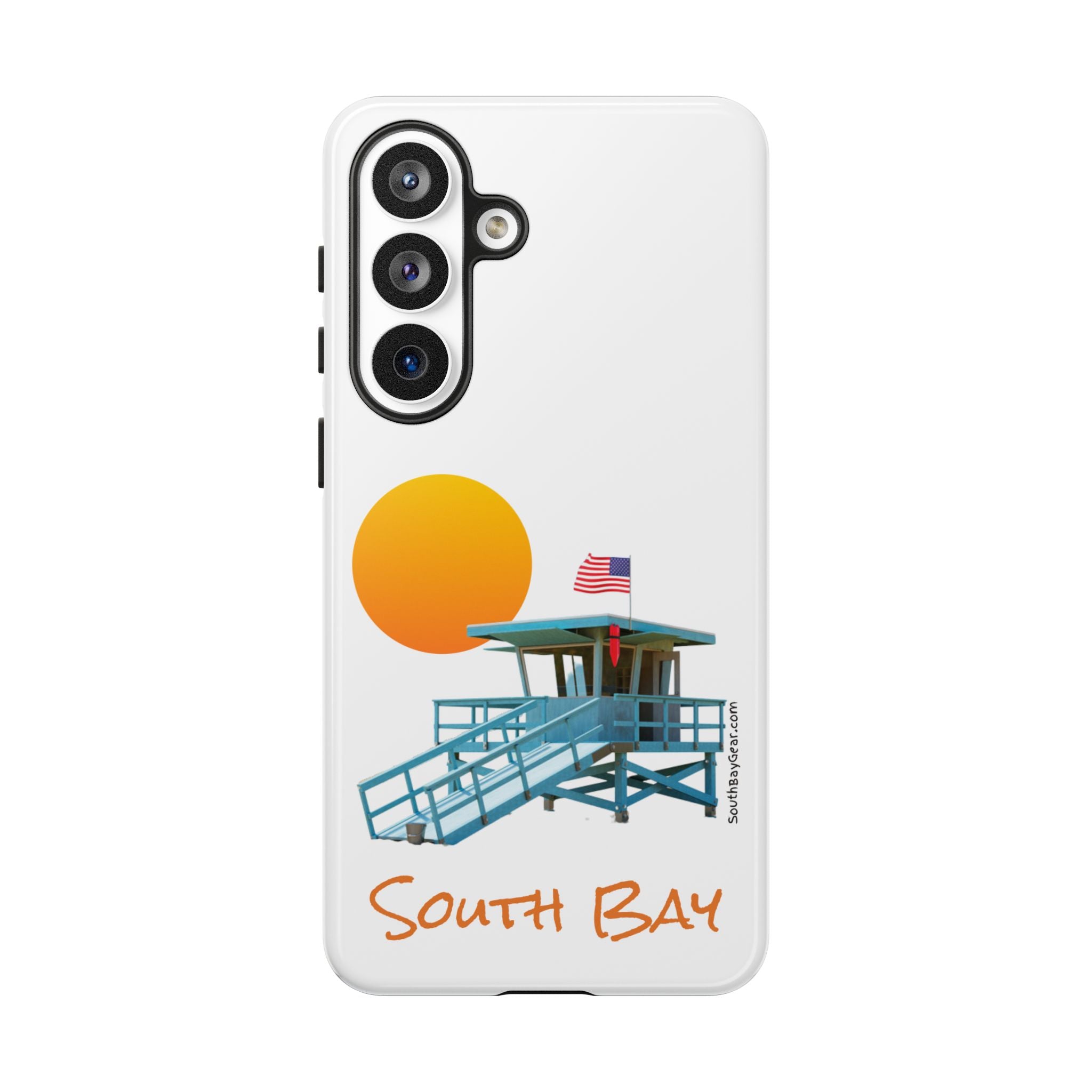 South Bay Lifeguard Stand with American Flag Tough Phone Cases