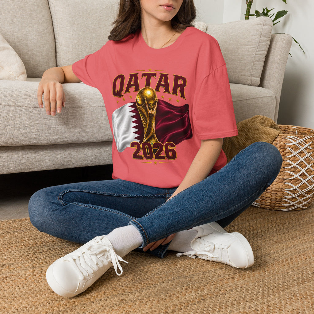 Qatar 2026 World Cup T-Shirt — Golden Trophy & Flag Soccer Tee