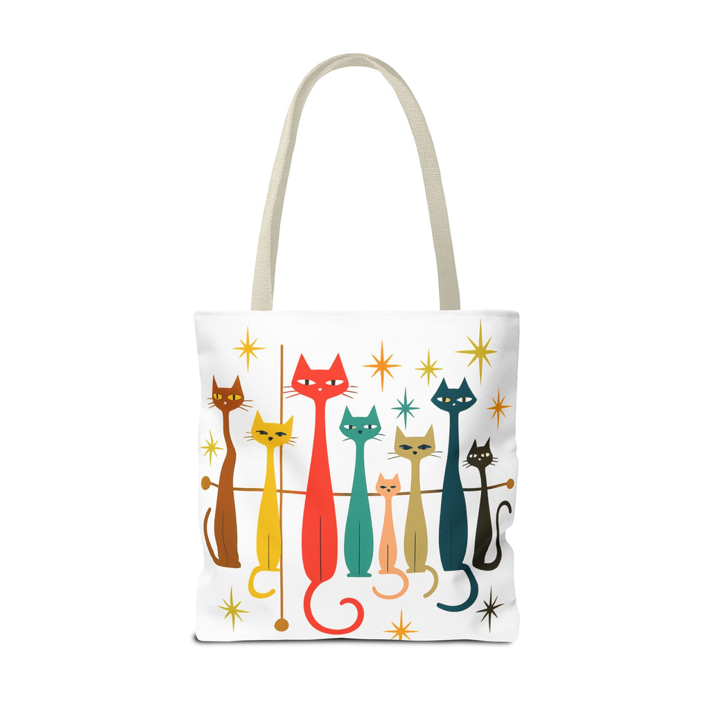 Retro Long Cats Tote Bag | Colorful Mid-Century Cat Pattern