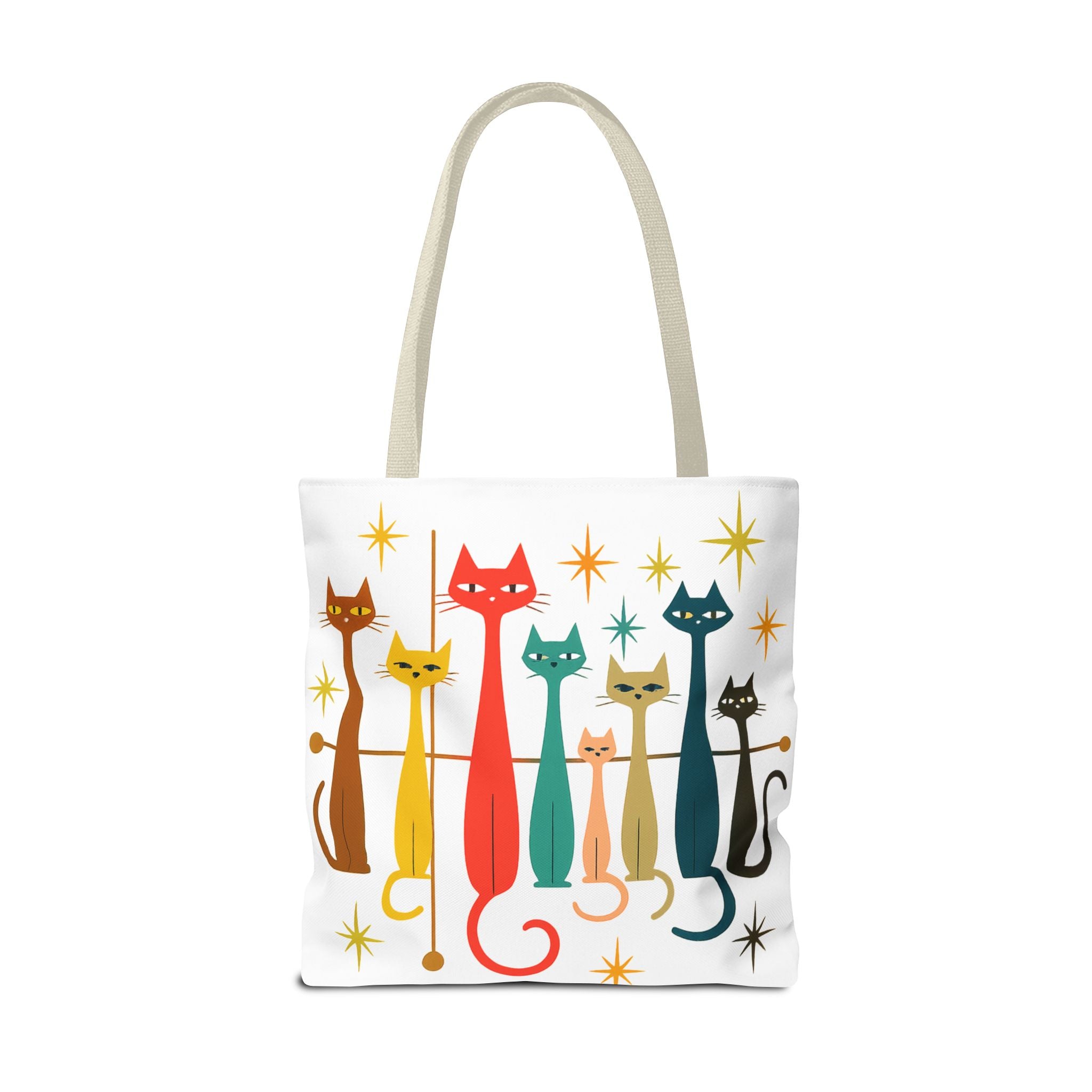Retro Long Cats Tote Bag | Colorful Mid-Century Cat Pattern
