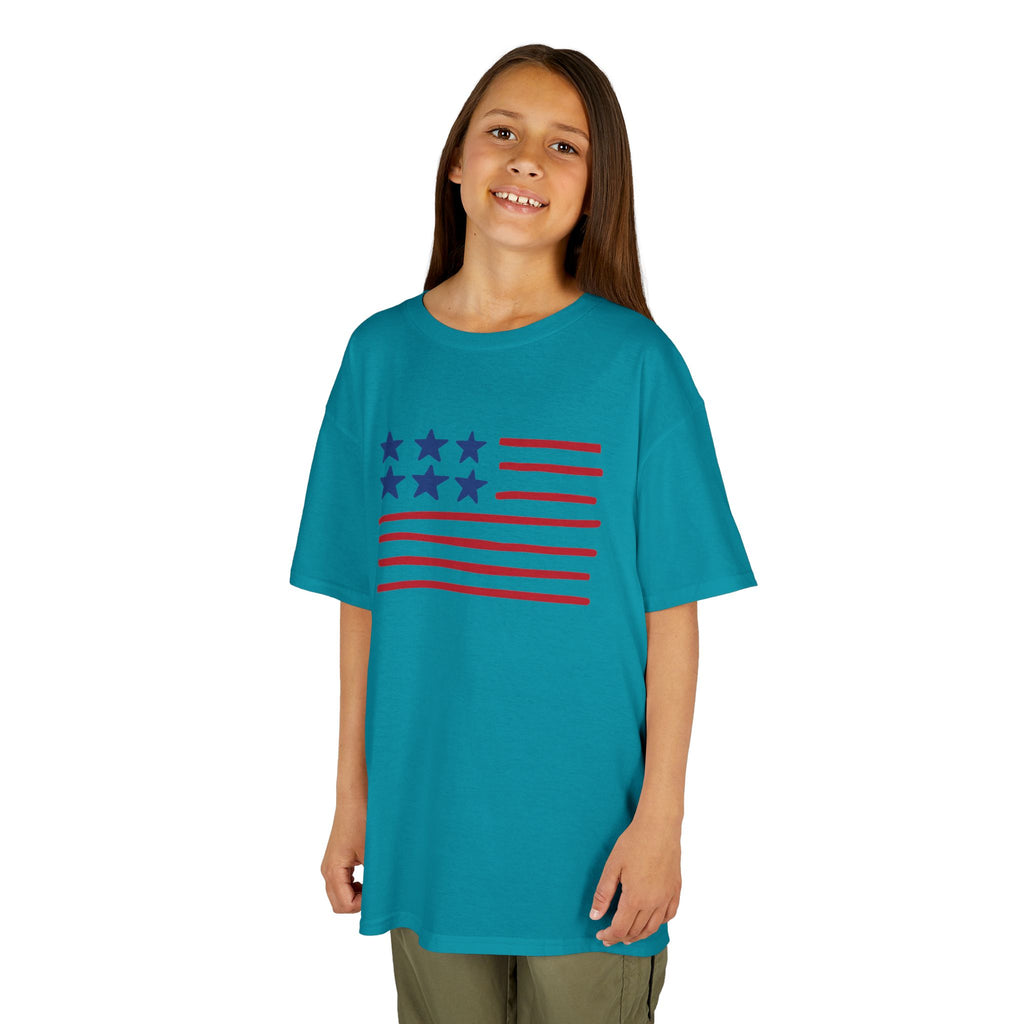 Stars and Stripes  Kids American Flag T-Shirt — Red & Blue Stars Stripe Patriotic Tee