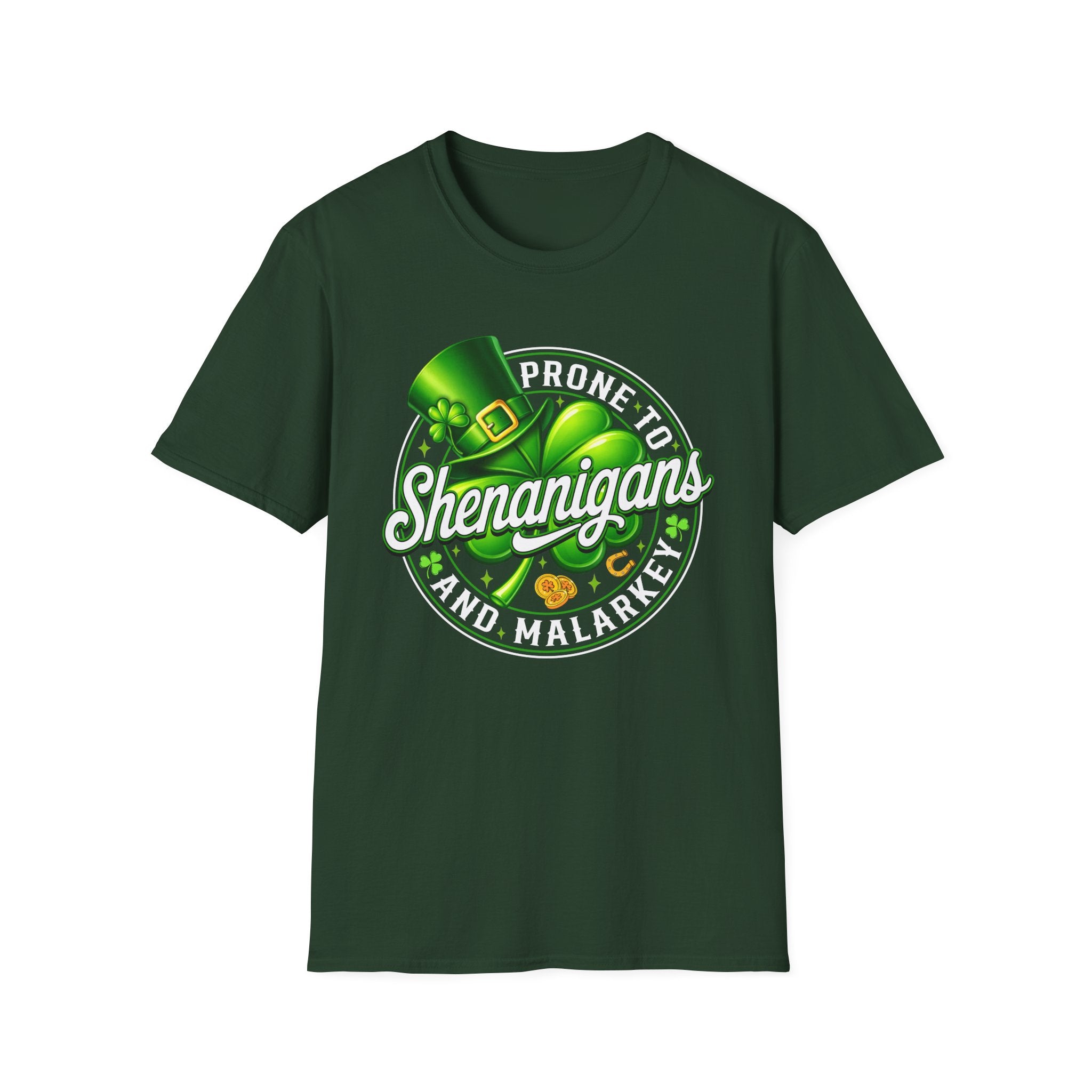 Prone to Shenanigans and Malarkey T-Shirt | St. Patrick's Day Leprechaun Hat Shamrock
