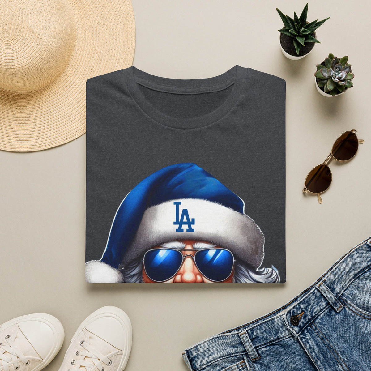 LA Dodgers Blue Santa T-Shirt — Cool Sunglasses Holiday Tee