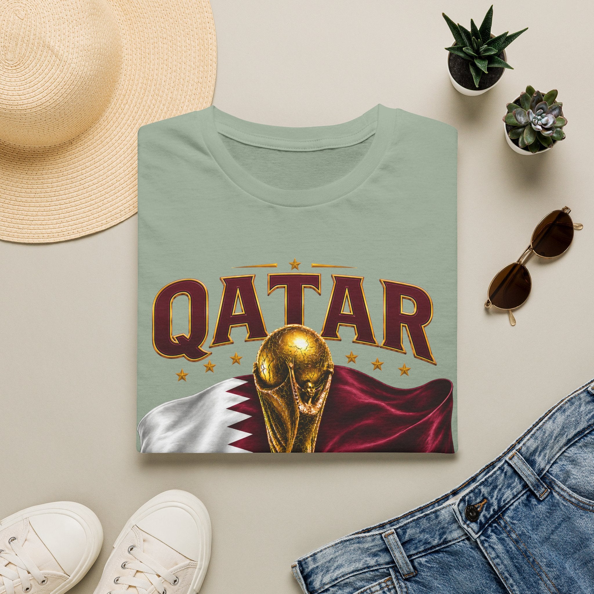 Qatar 2026 World Cup T-Shirt — Golden Trophy & Flag Soccer Tee