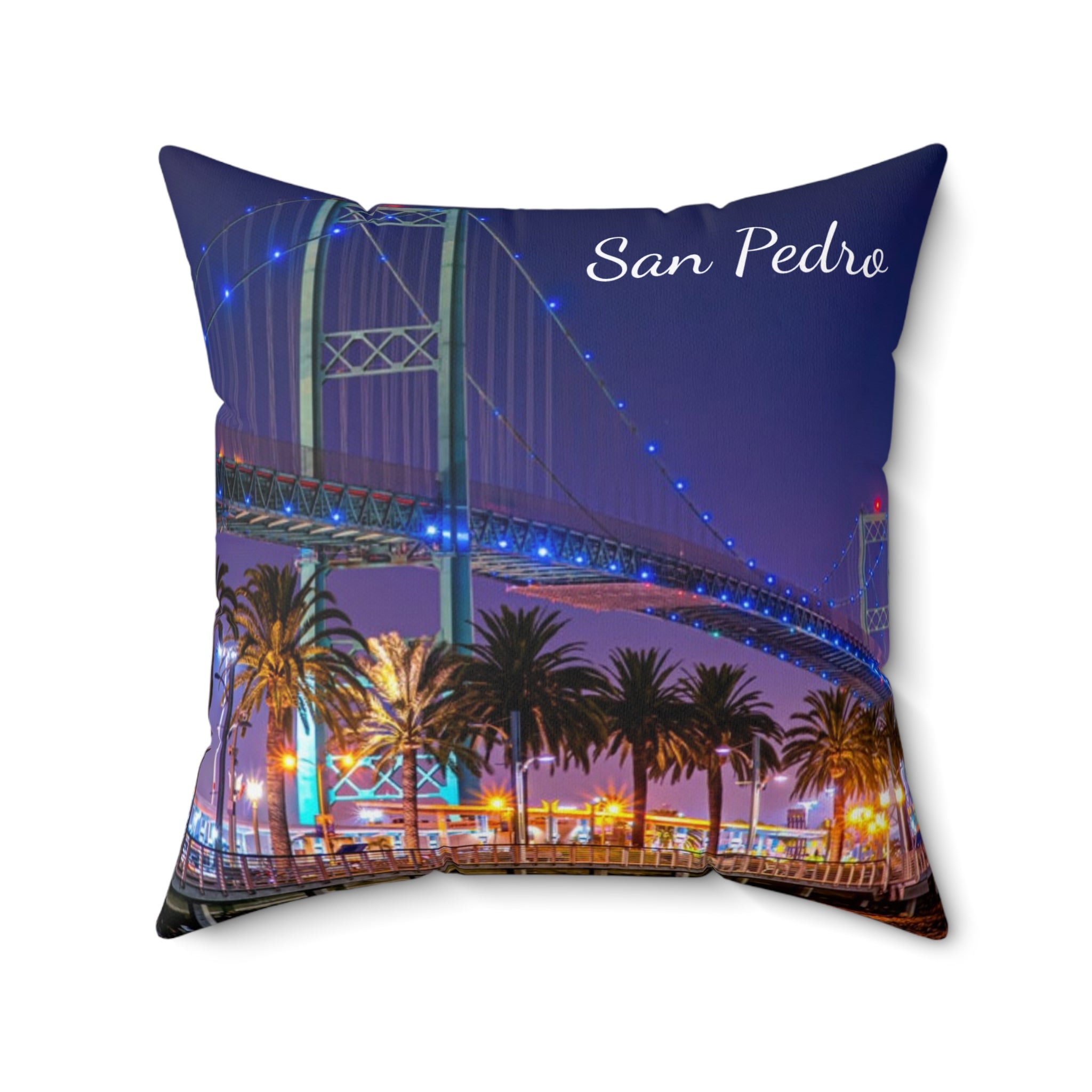 Vincent Thomas Bridge San Pedro California - Spun Polyester Square Pillow