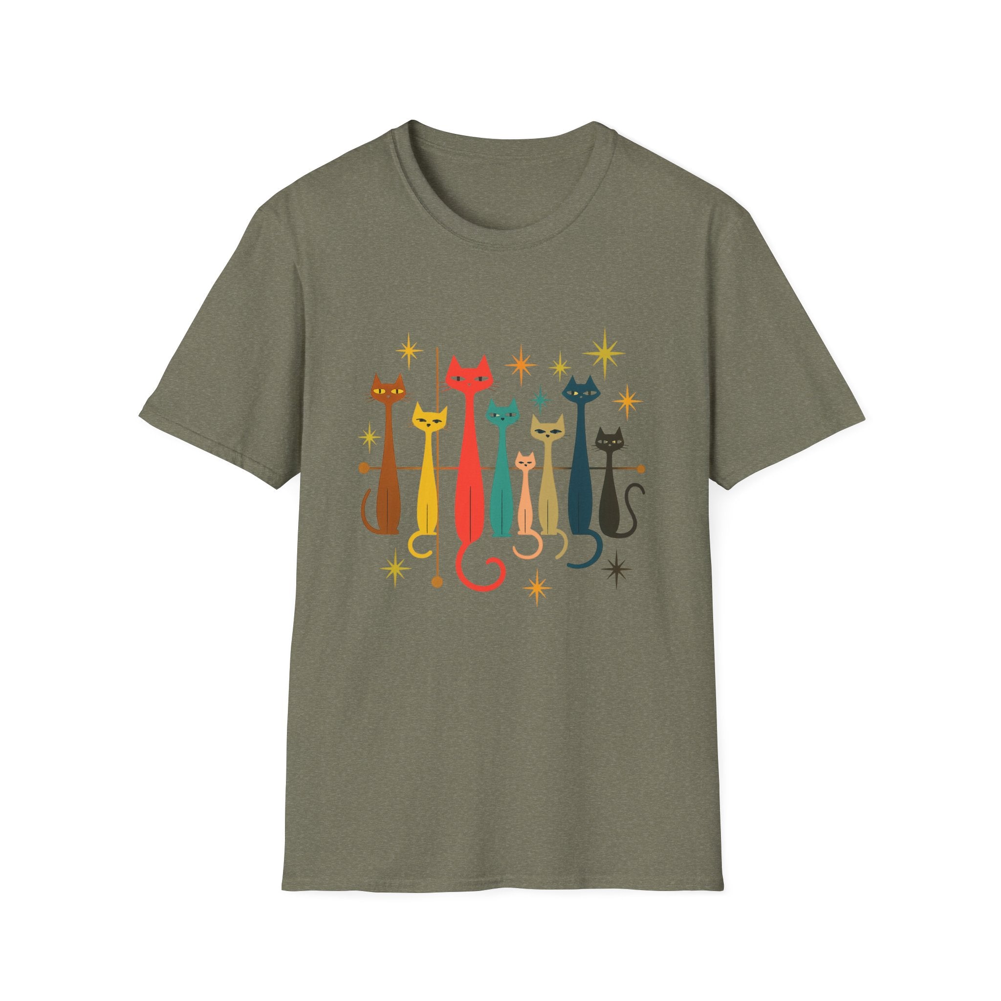 Retro Mid-Century Cats T-Shirt | Colorful Stylized Cat Illustration