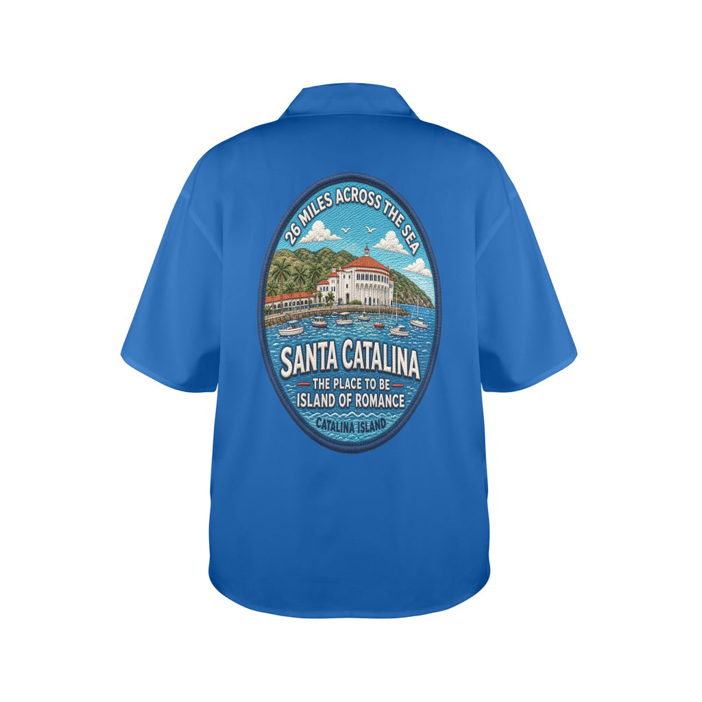 Santa Catalina the Island of Romance 26 Miles Across the Sea Women's All Over Print Hawaiian Shirt （Made in USA Ships to USA Only）