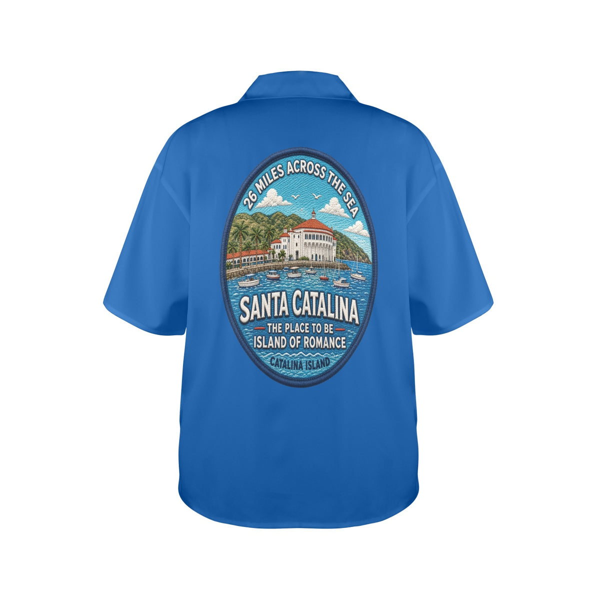Santa Catalina the Island of Romance 26 Miles Across the Sea Women's All Over Print Hawaiian Shirt （Made in USA Ships to USA Only）