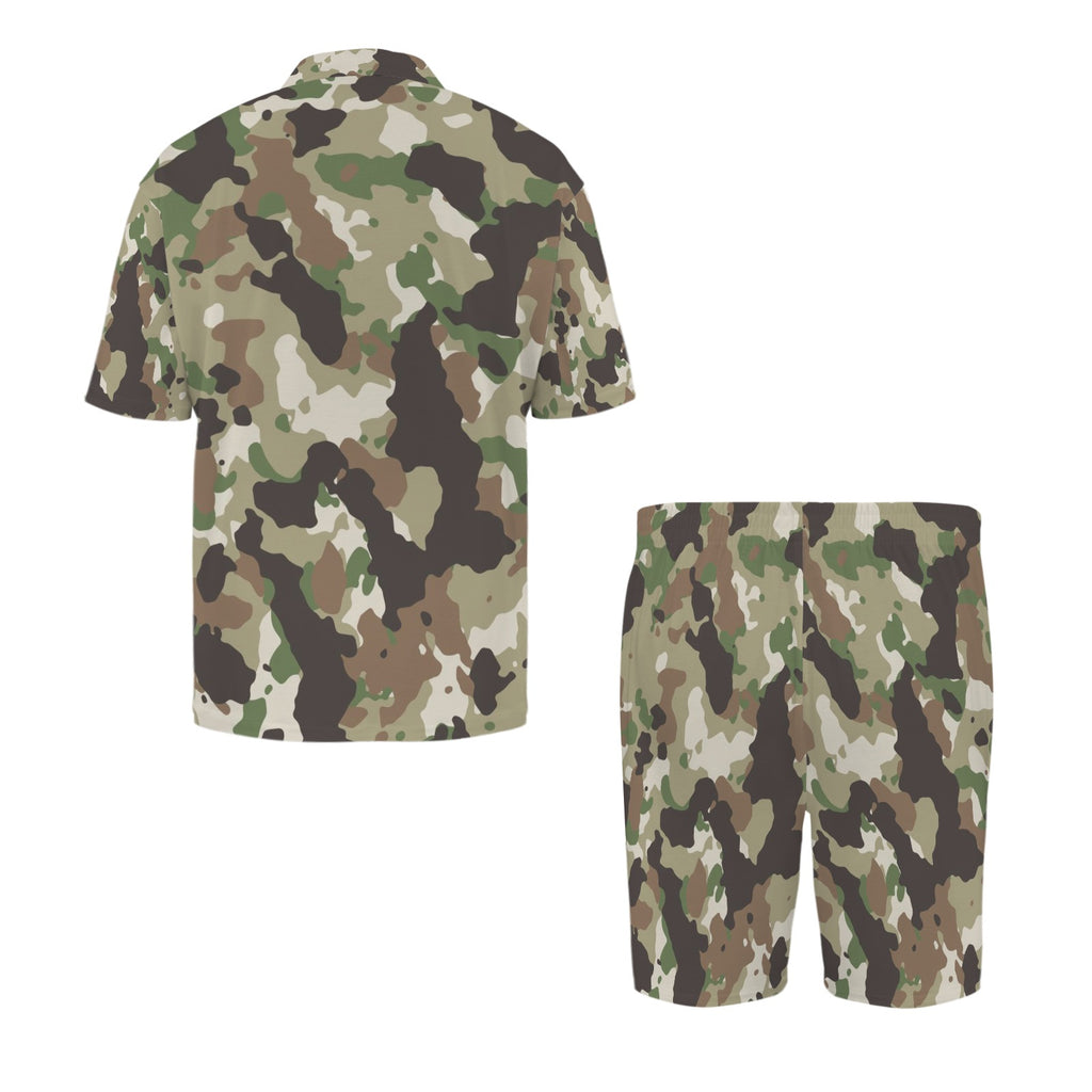 Camo Men's V-Neck Short Pajama Set (Made in USA，Ships to USA Only)