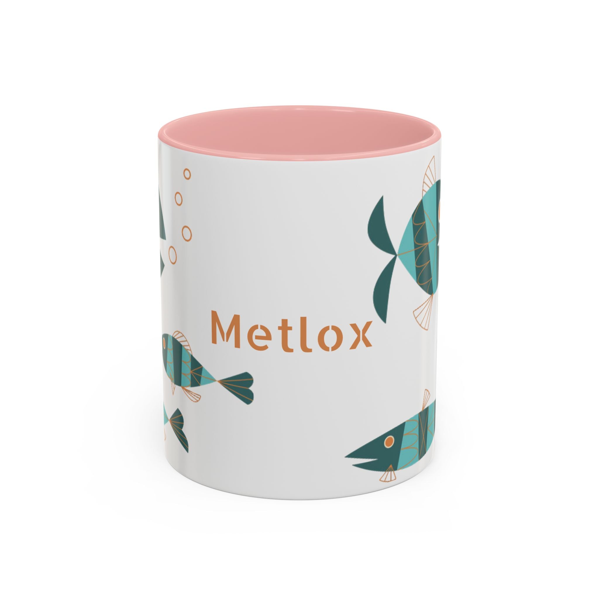 Metlox Pottery Teal Geometric Fish Mug | Accent Coffee Mug