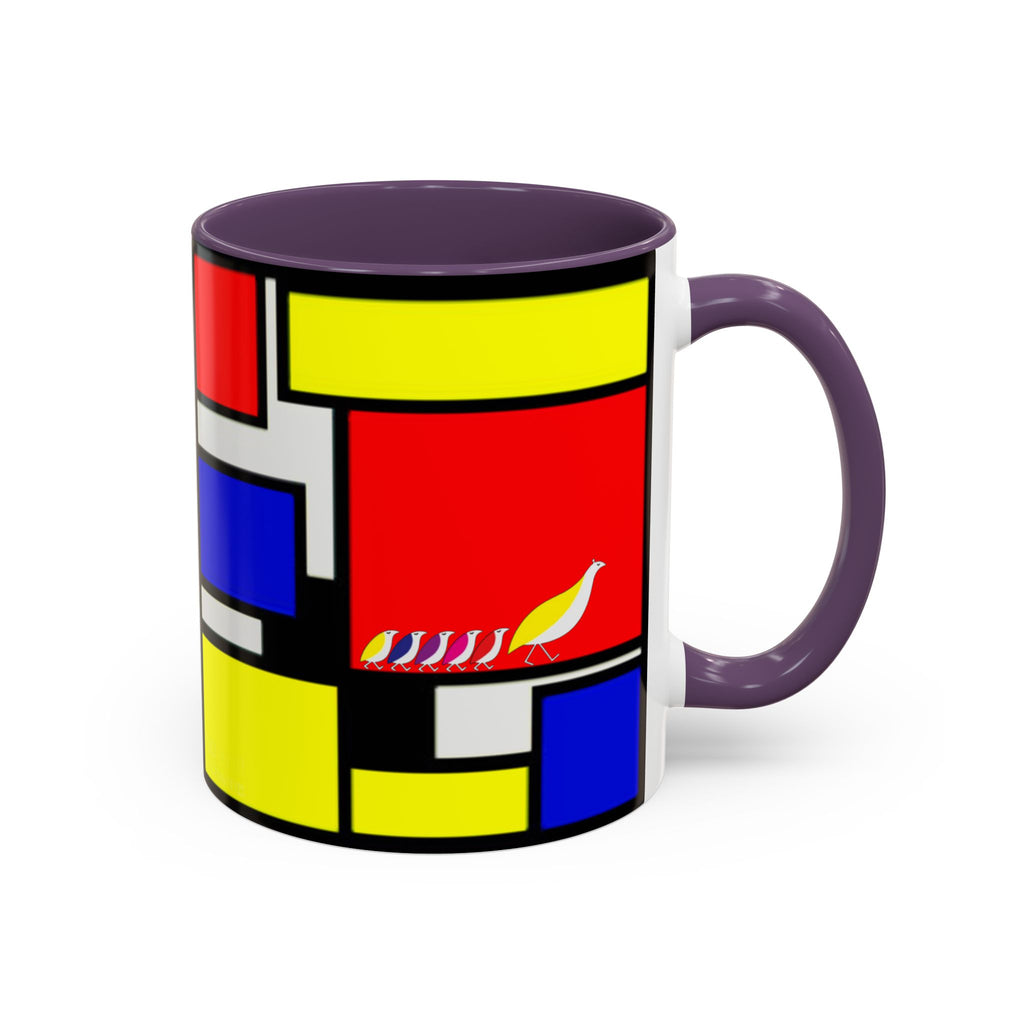 IKIYK School Bus Mondrian Style Geometric Pattern Mug | Accent Coffee Mug 11oz 15oz 1970s