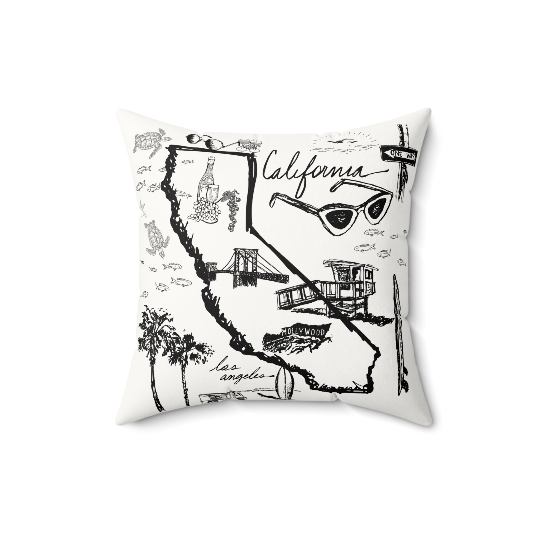 California Black and White Map - Faux Suede Square Pillow