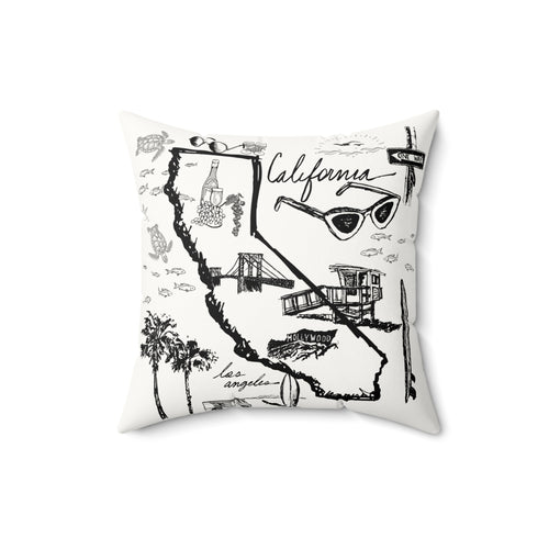 California Black and White Map - Faux Suede Square Pillow
