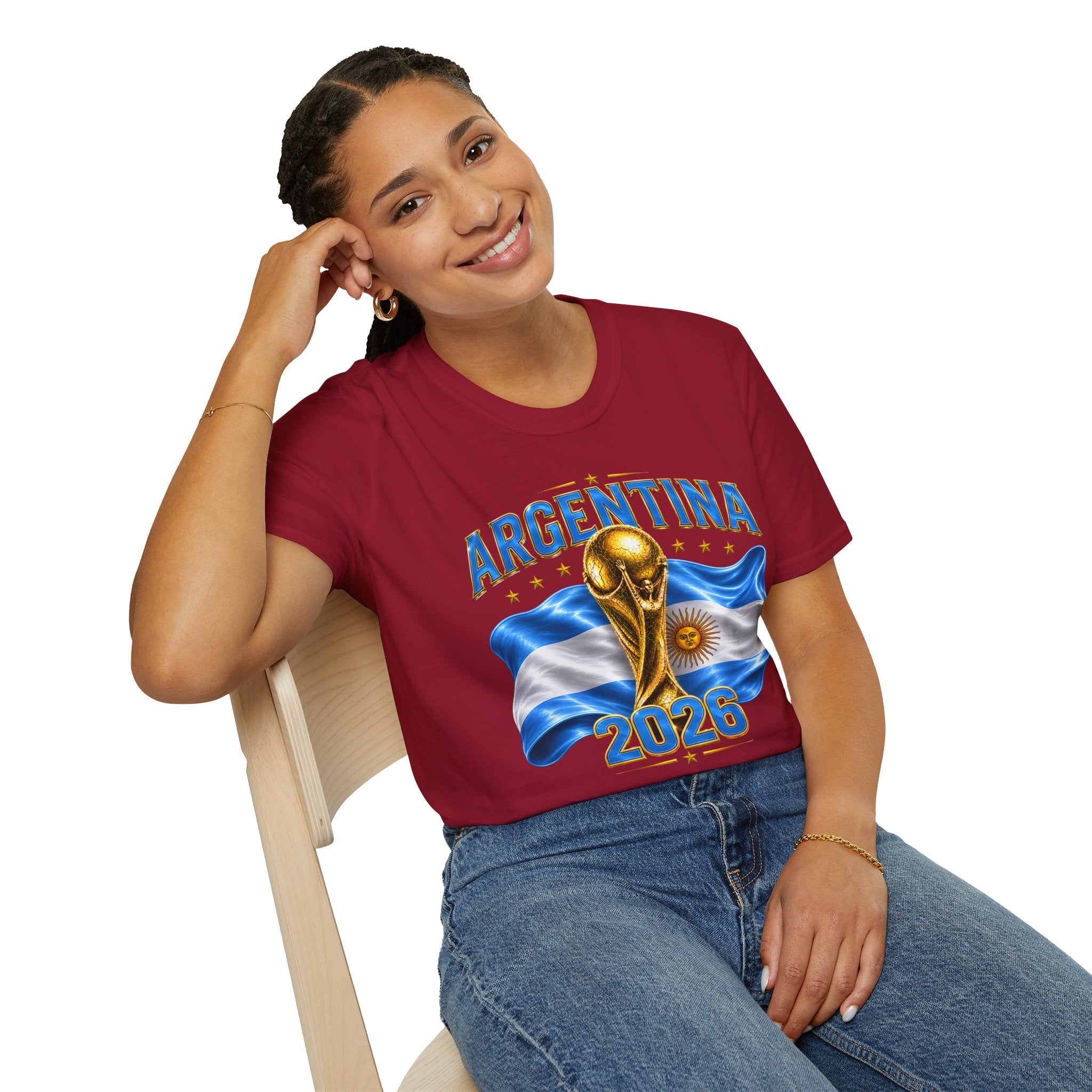 Argentina 2026 World Cup T-Shirt — Golden Trophy & Flag Soccer Fan Tee