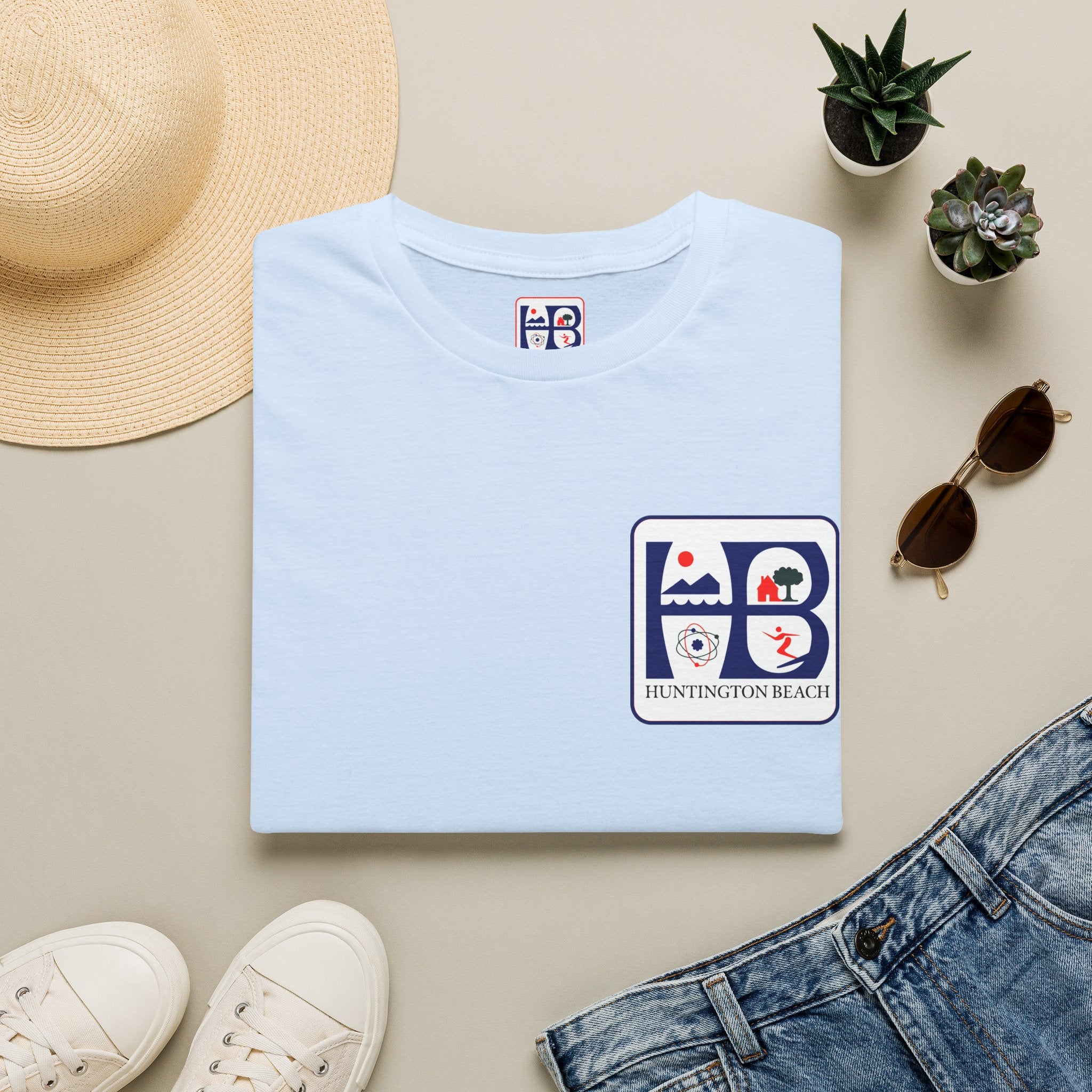 Huntington Beach Retro Logo T-Shirt — HB Surf & Sunset Tee (printed 3 side)